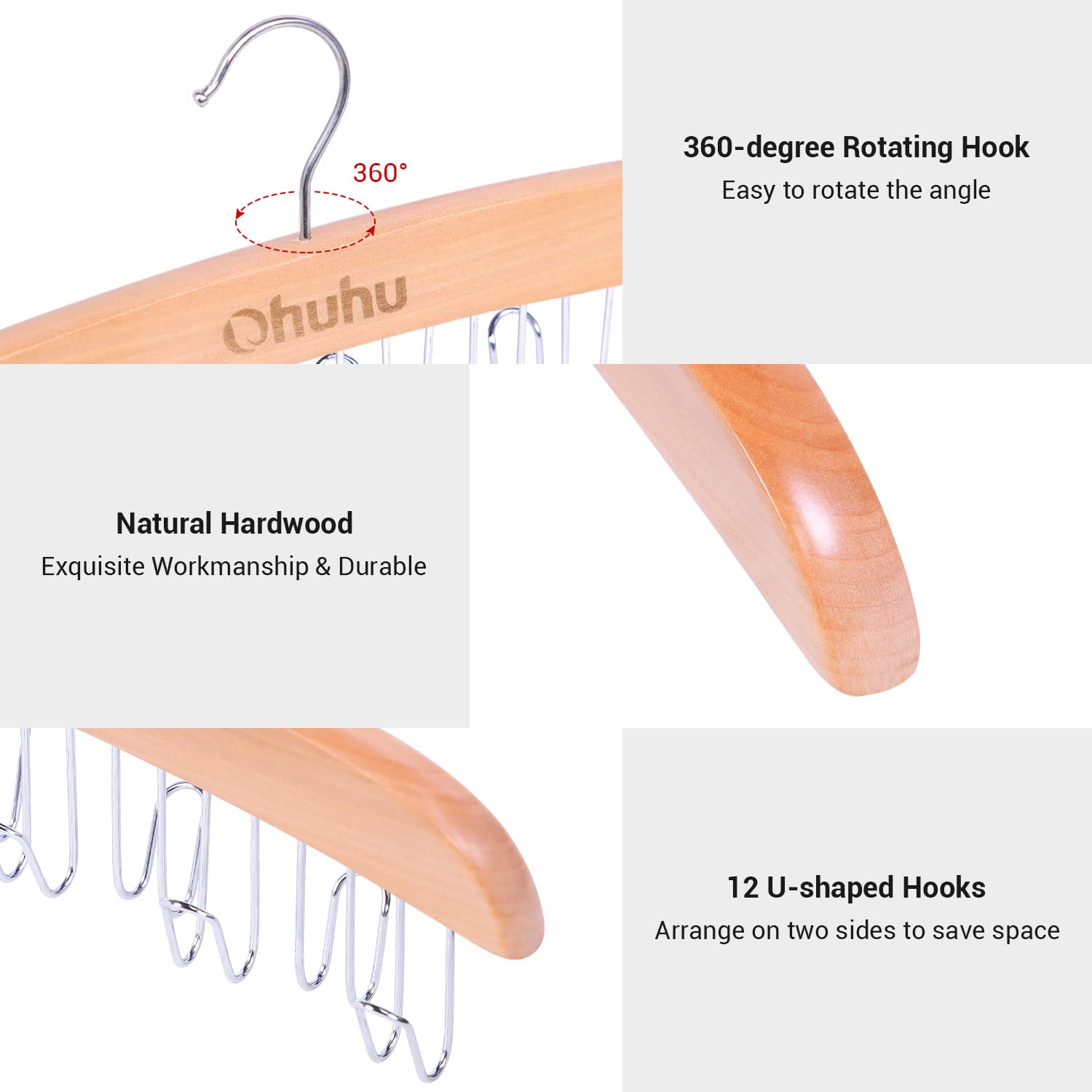 Belt Hanger Organizer For Closet: Ohuhu 12 Hooks Max 36 Belts Tie Rack Wooden Belt Holder For Storage 360 Degree Rotating Space