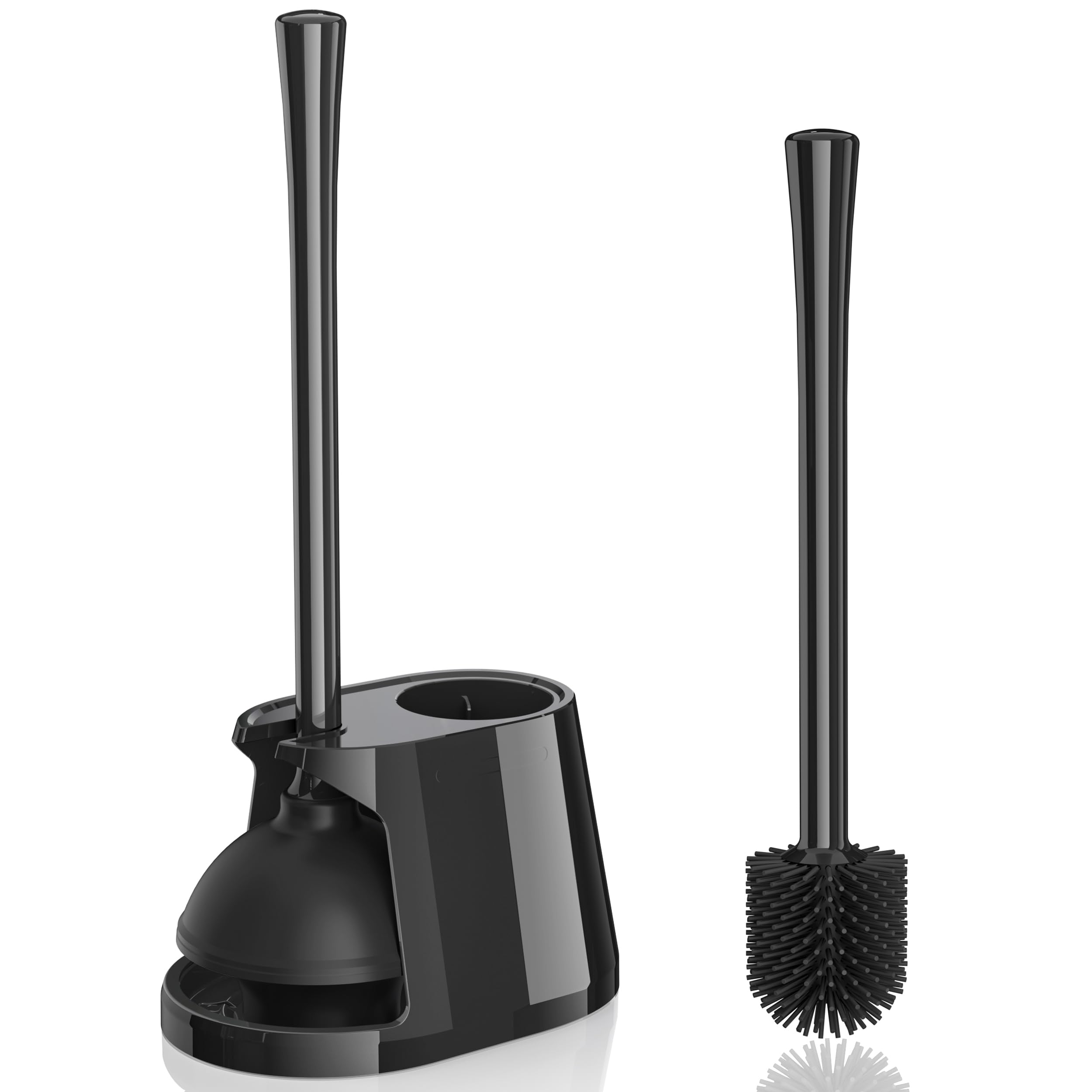 Toilet Plunger and Brush Set, Silicone Bowl Brush and Heavy Duty Toilet Plunger with Ventilated Holder, 2-in-1 Toilet Brush and 