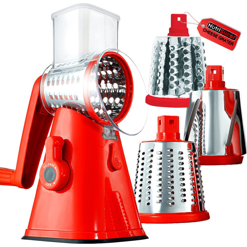 Nutrislicer 3-in1 Kitchen Spinning/Rotating Mandoline Countertop Vegetable Slicer Fruits Slicer Chopper Shredder Grater with 3 S