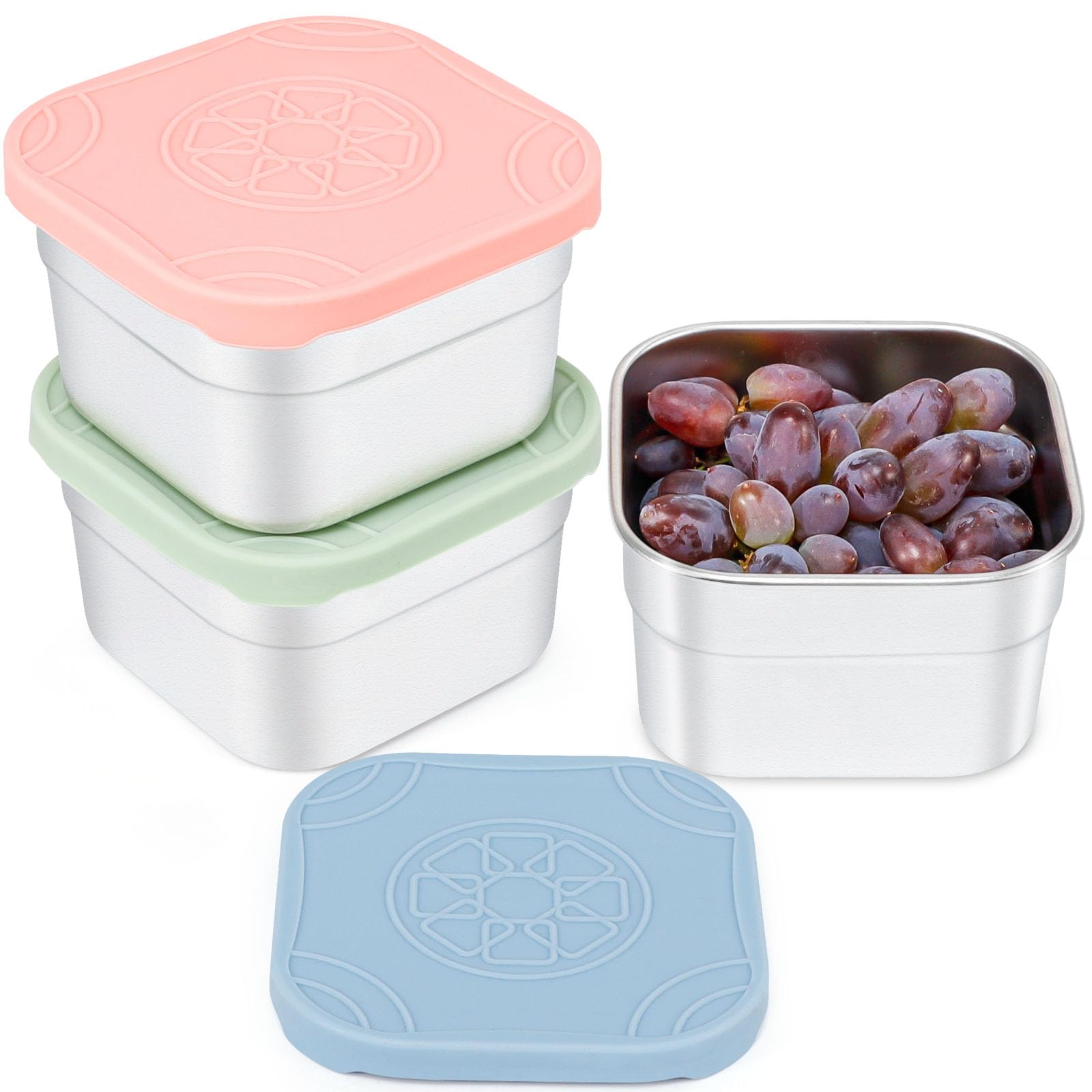 Caperci 3-Pack Stainless Steel Snack Containers with Silicone Lids - 8oz Leak-Proof Small Food Containers for Snacks Condiments 
