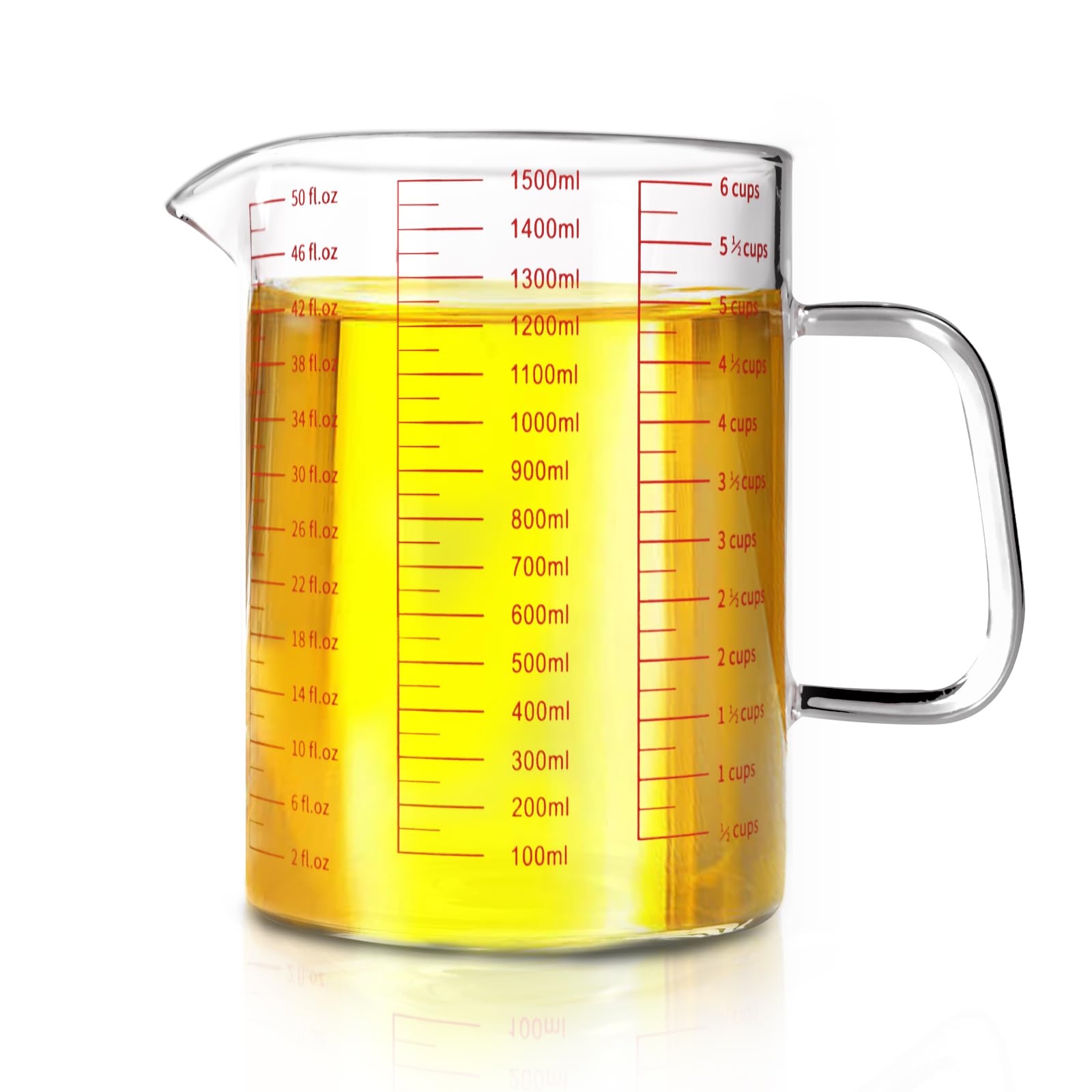 WhiteRhino Glass Measuring Cup,6Cup/1500ml/50oz Liquid Measuring Cups, Measuring Cup With Handle and VShaped Spout, Glass Beake