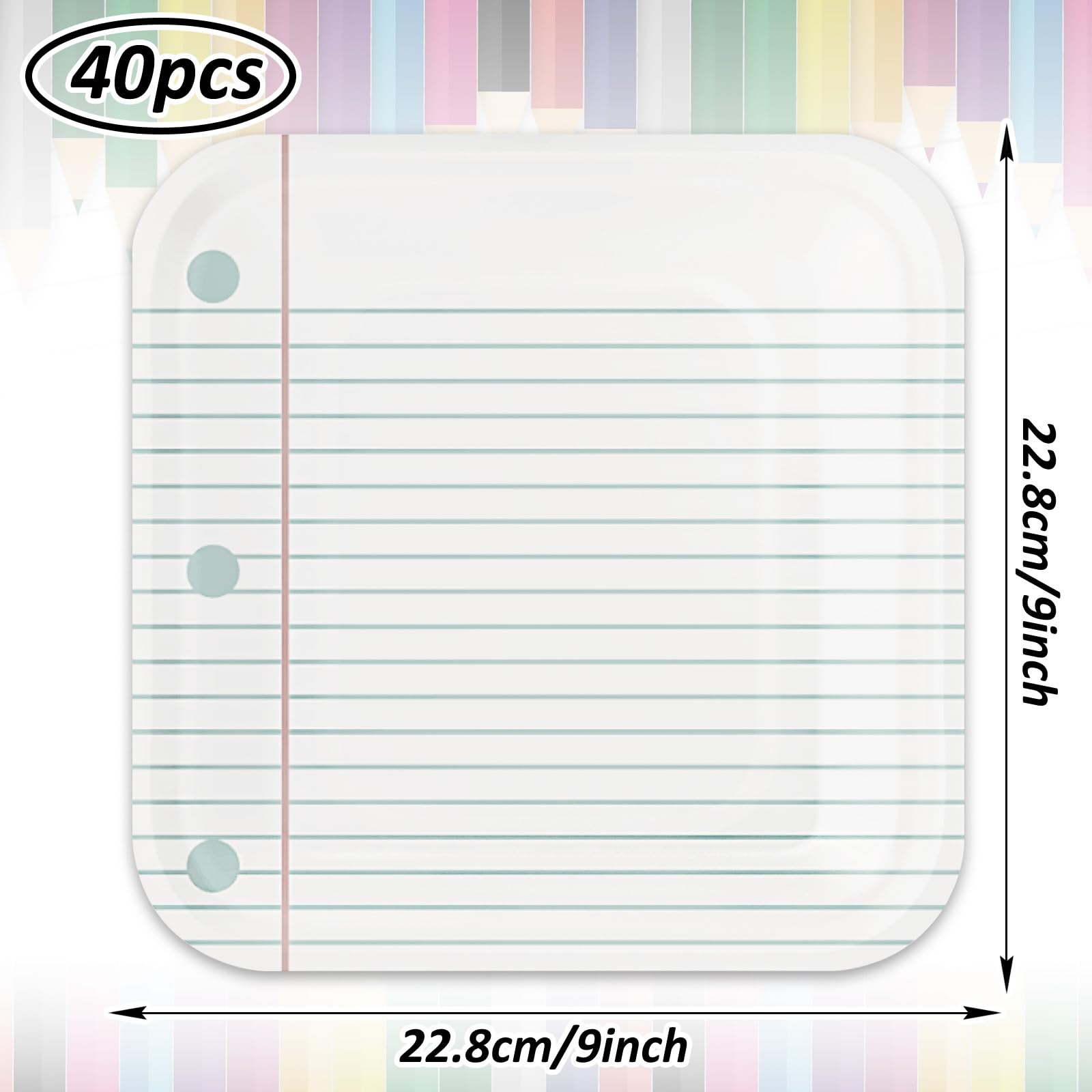 Whaline 40Pcs Back To School Notebook Paper Plates First Day Of School Disposable Plates Preschool Graduate Plates Square Decora