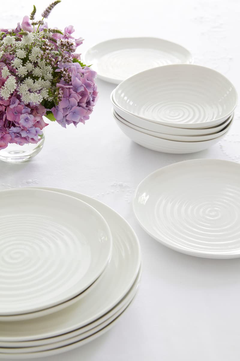 Portmeirion Sophie Conran Coupe Plates | Set Of 4 | Porcelain Serving Dishes | White Pasta And Salad Plate | Large Dinnerware Pl