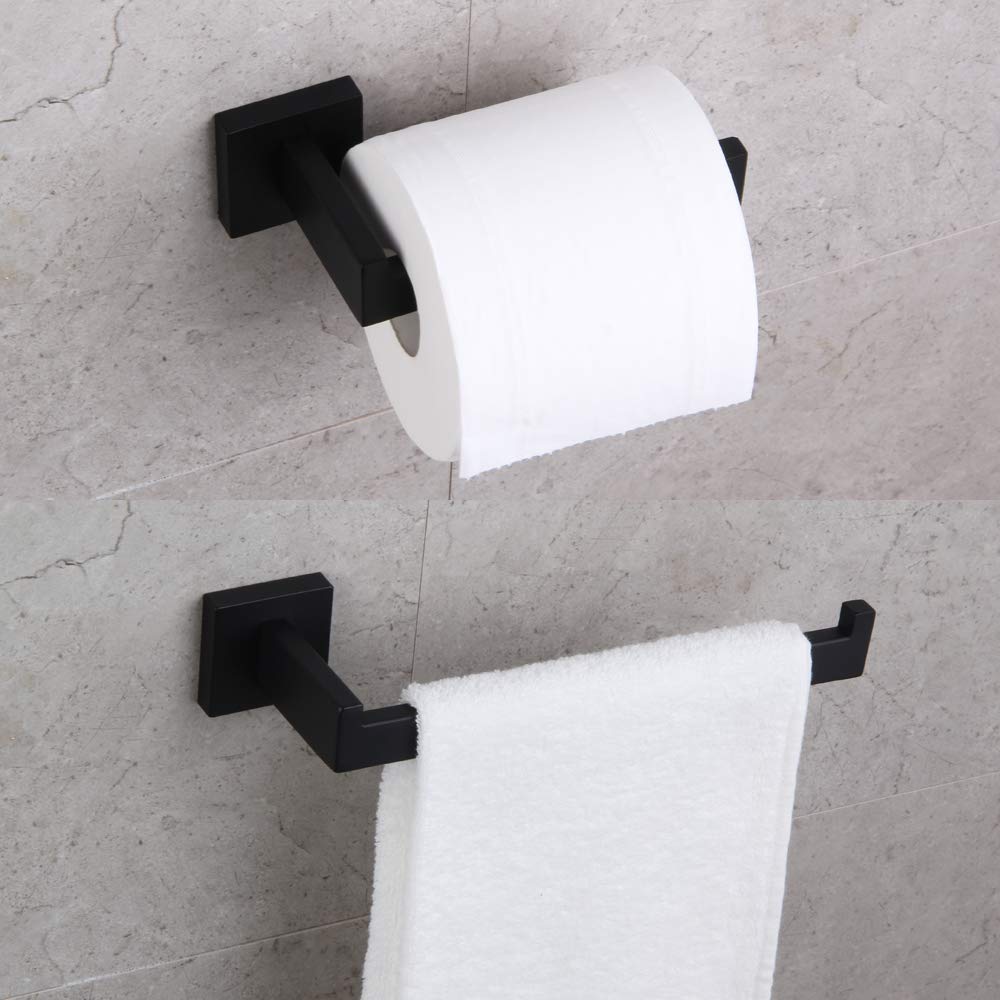 Gerzwy Bathroom Hardware Accessories Sets Matte Black Sus304 Stainless Steel Bath Shower Set 2-Pieces(Toilet Paper Holder Towel