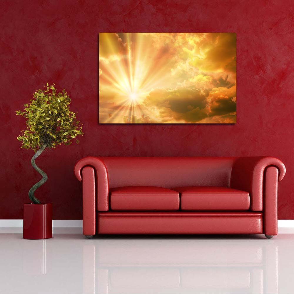 Pitaara Box Sunset Sunrise With Clouds, Light & Rays D2 | Peel & Stick Vinyl Wall Sticker For Bedroom & Living Room | 48.4 X 32