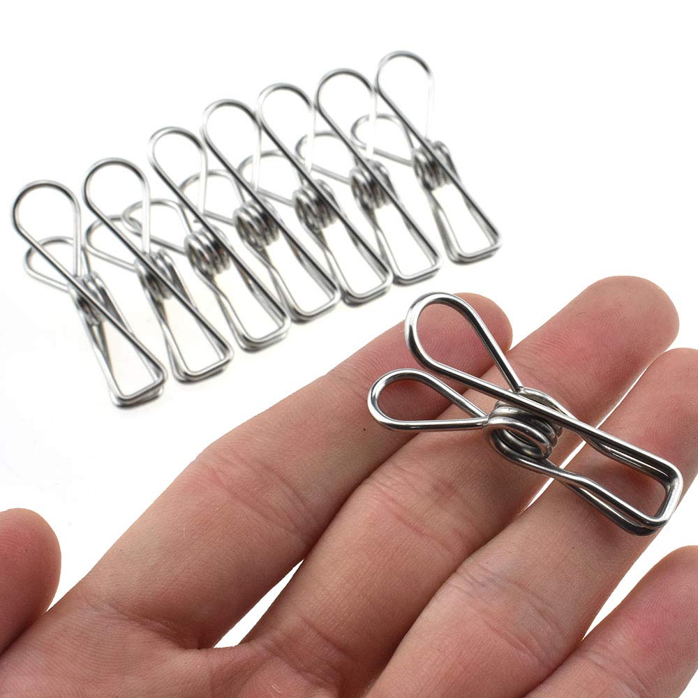 Hahiyo Clothespins Chip Clips All Metal Stainless Steel No Rust Stains Strong Grip In Heavy Wind 1.7 Inches 30 Pack Small Do Not