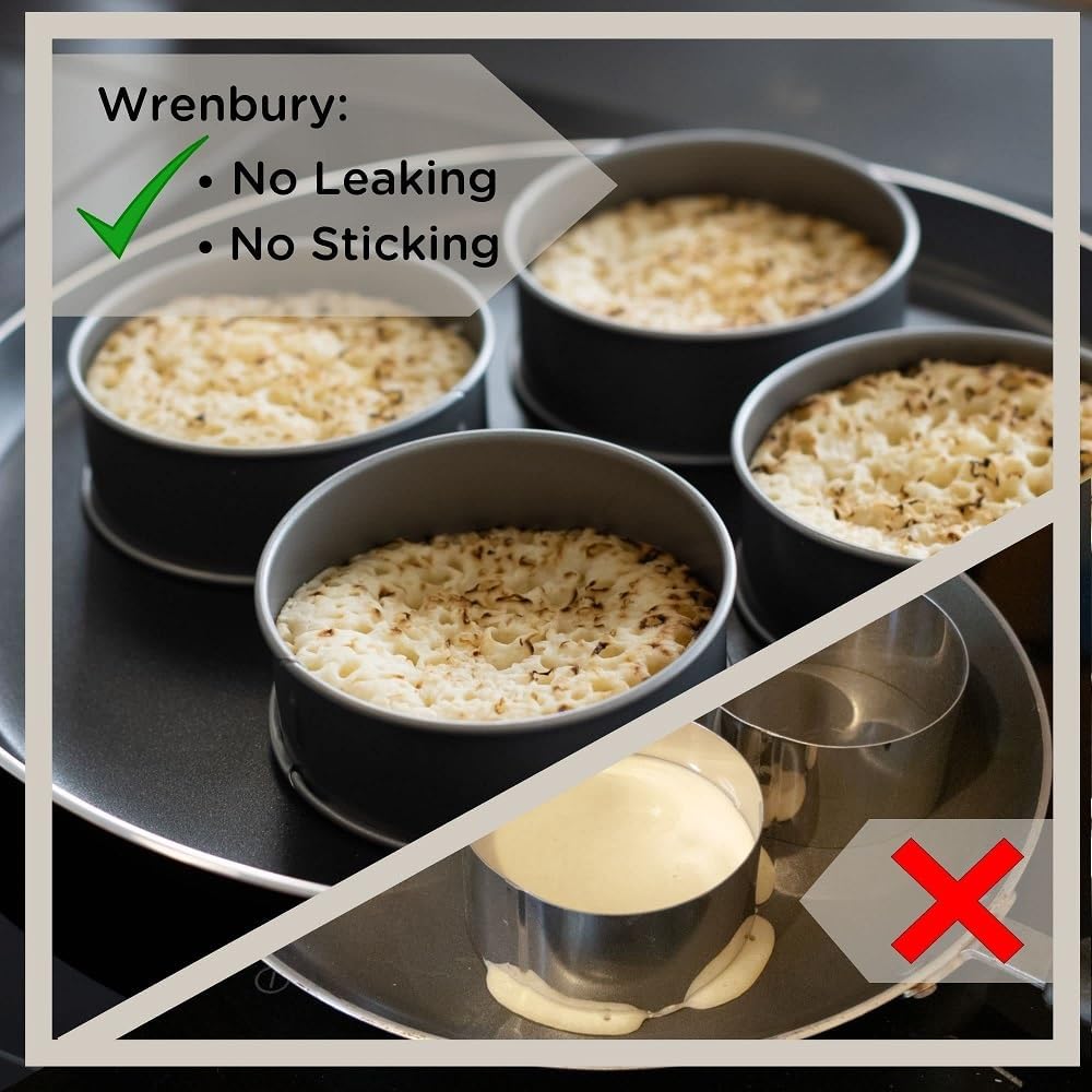 Wrenbury Crumpet Rings Nonstick 3.5'' - English Muffin Rings - Set Of 4 Round Crumpet Molds - Metal Baking Cooking Rings - No Le