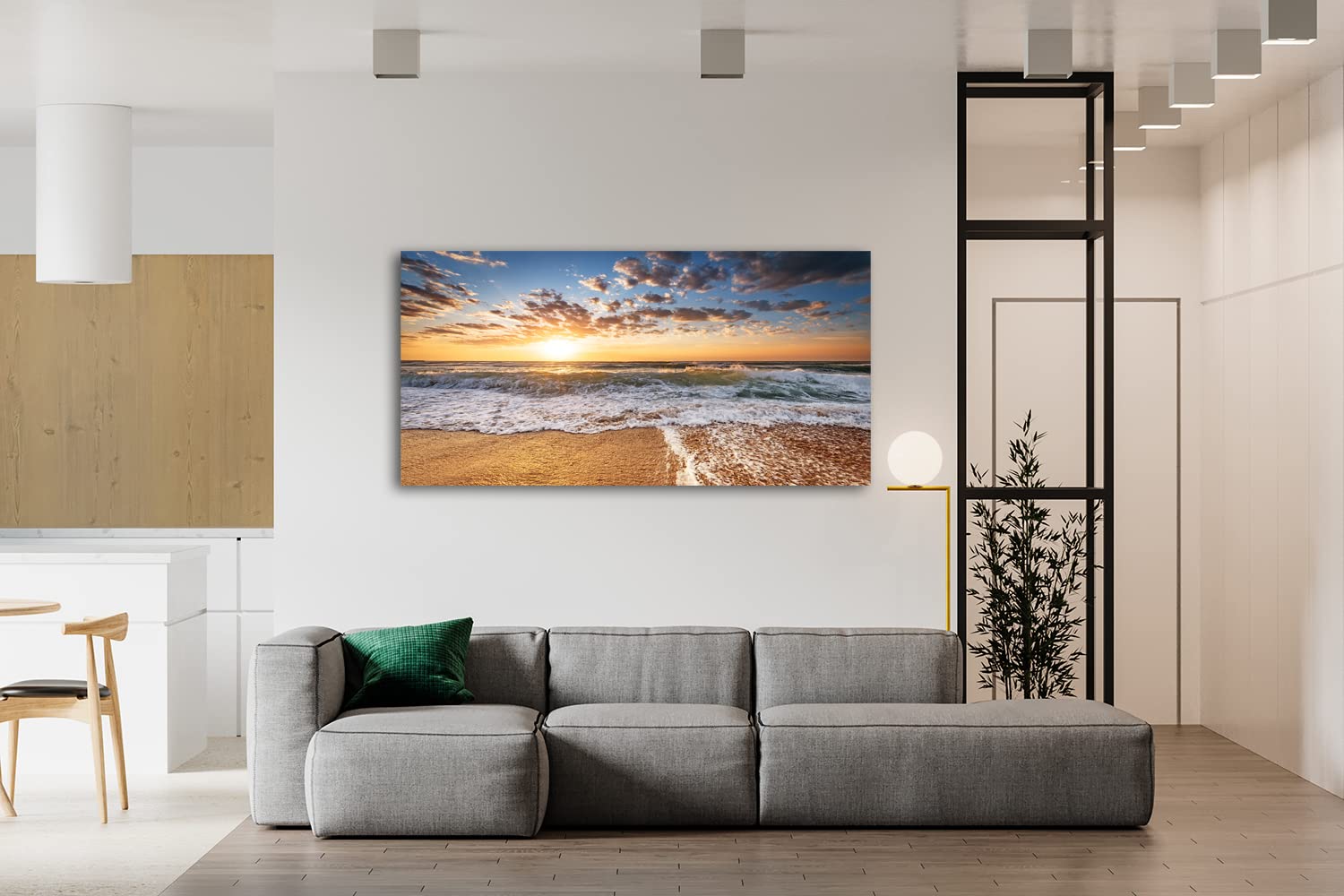 Jiuqinghua Wall Art Decor Large Canvas Print Picture Sunrise Over The Sea 1 Panel Ocean Beach Waves Scenery Painting Artwork For