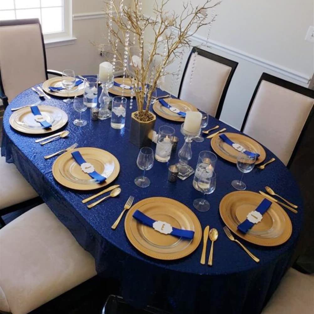 Poise3Ehome 120-Inch Round Navy Blue Sequin Tablecloth For Party Cake Dessert Table Exhibition Events