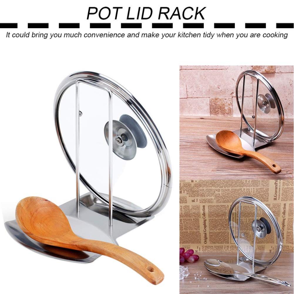 Pot Lid Holder Spoon Rest,Stainless Steel Utensils Pan Pot Cover Lid Rack Stand Organizer,Multifunctional Storage Soup Spoon Res