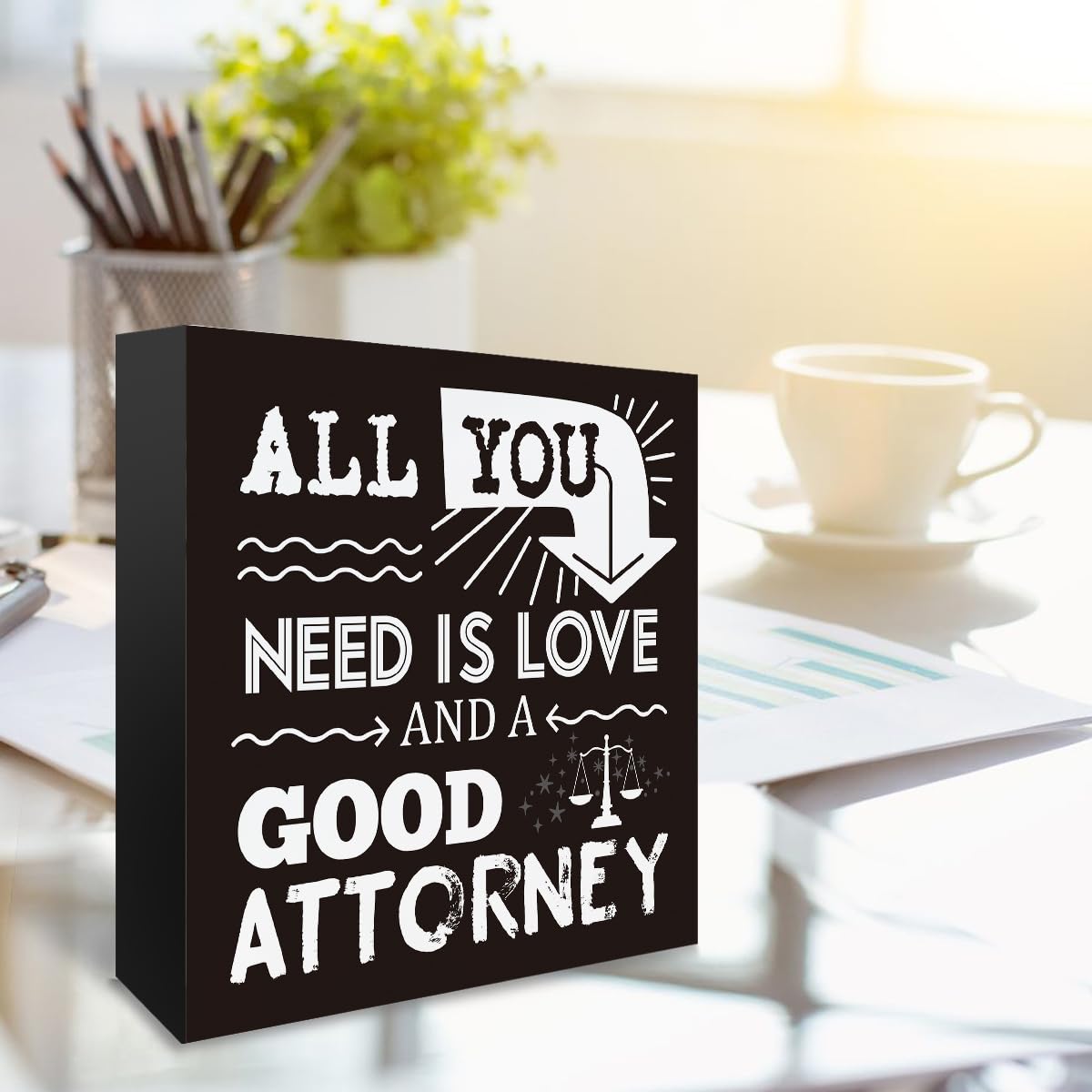 Summerjokes Funny Lawyer Gifts for Men Women, All You Need is Love and a Good Attorney Wooden Box Sign Home Office Desk Decor fo
