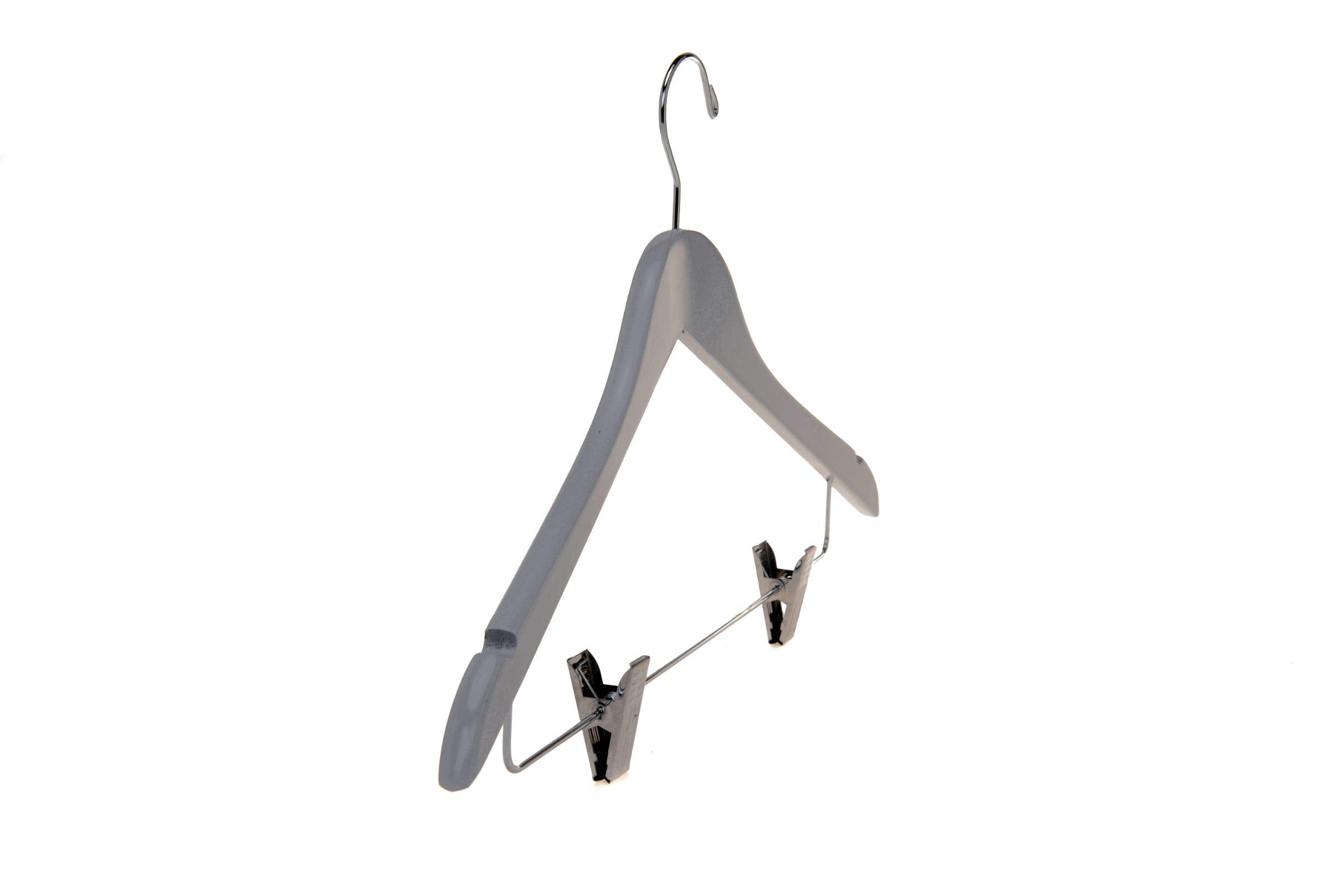 Quality Wooden Semi Curved Skirt Hangers With Clips, 10-Pack Smooth Solid Wood Pants Hangers With Durable Adjustable Metal Clips