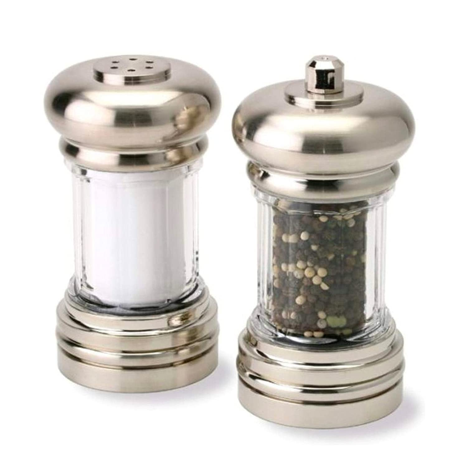 Olde Thompson - 7 Brushed Nickel Pepper Mill & Salt Shaker Set - Pre-Filled With Peppercorns And Pure Ocean Sea Salt, Fully Adju