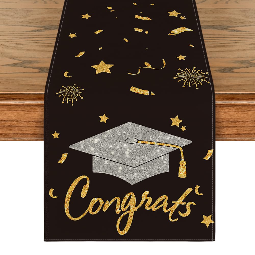 Artoid Mode Congrats Table Runner Diploma Cap, 2025 Graduation Holiday Kitchen Dining Table Runners For Home Party Decor 13 X 72