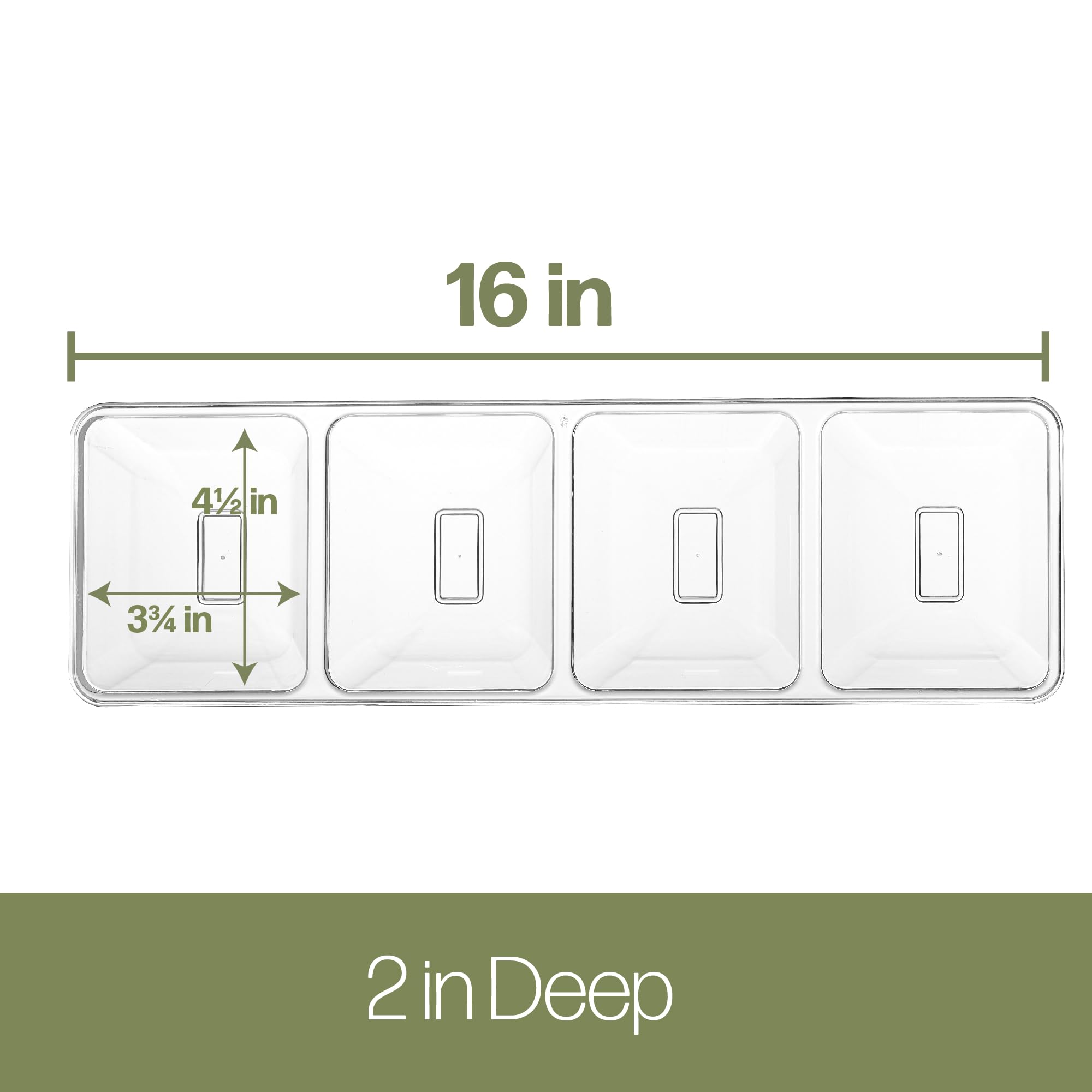 Plasticpro 4 Sectional Rectangle Plastic Disposable Serving Tray/Platter 5 X 16 Clear Pack Of 2
