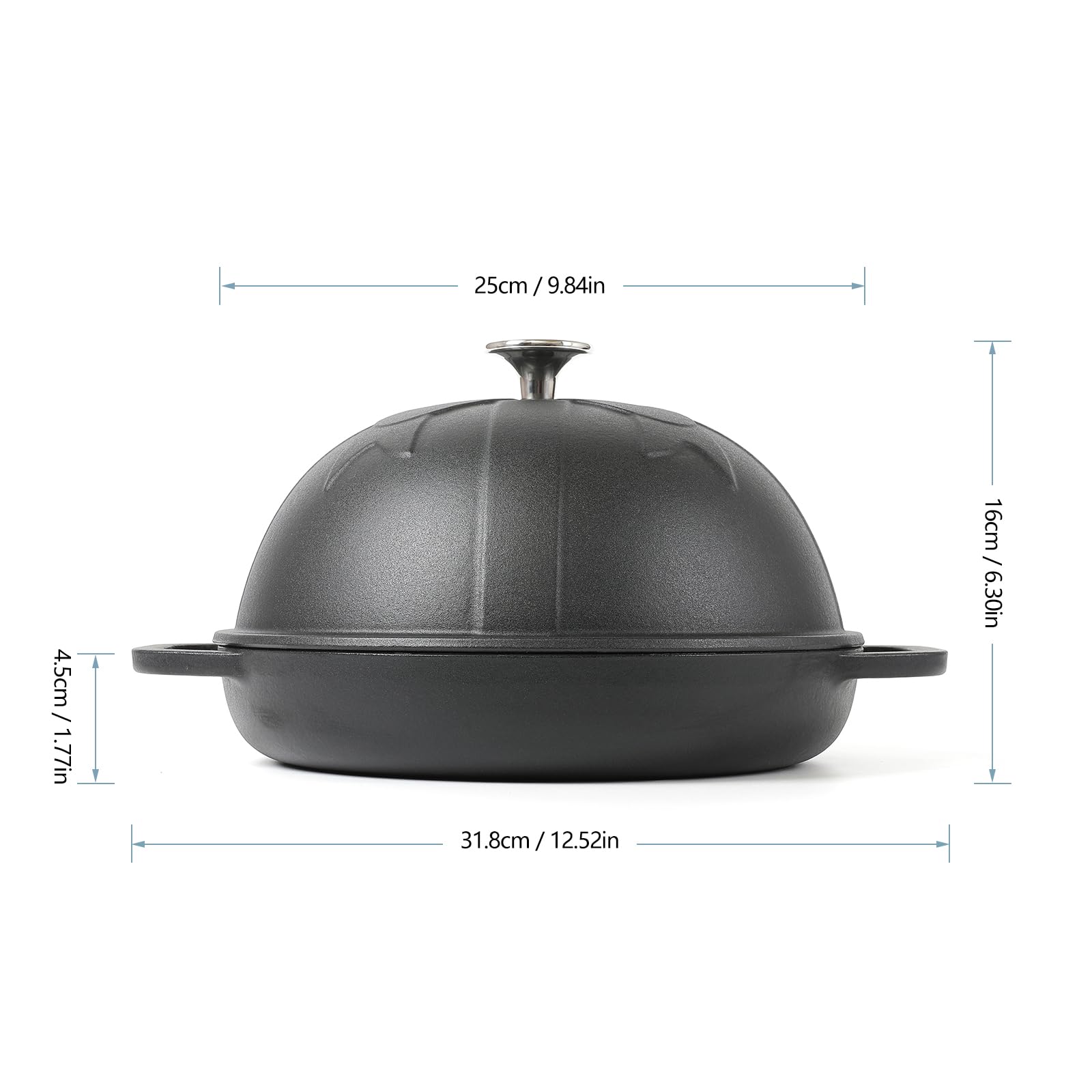 Hawok Cast Iron Bread Oven With Cloche Lid, Dia.9.8Inch/25Cm, Sourdough Baking Pan, Pre-Seasoned Black