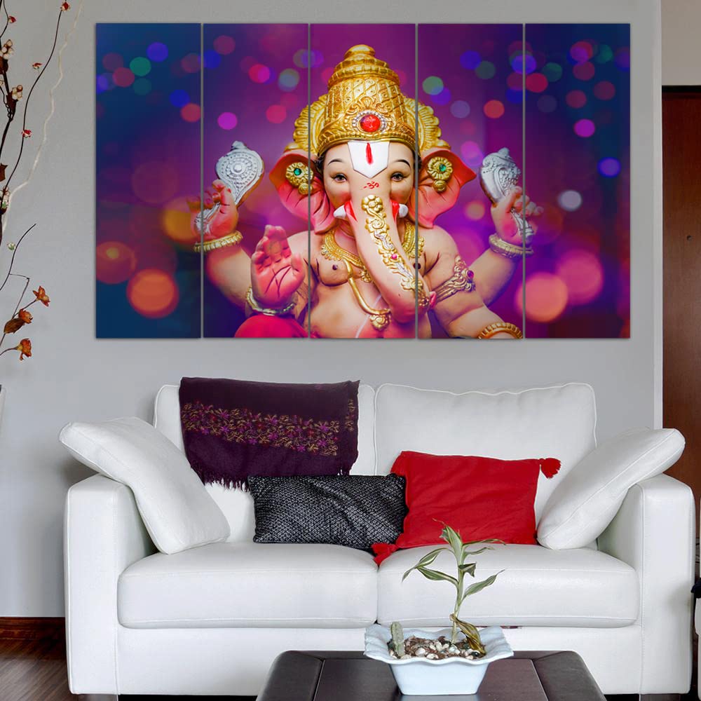 Maxstone Ganpati ji Multiple Frames Big Siz Wall Painting (50 x 30 Inch, Vynl) For living Room, Bedroom, Drawing Room, Home, Off