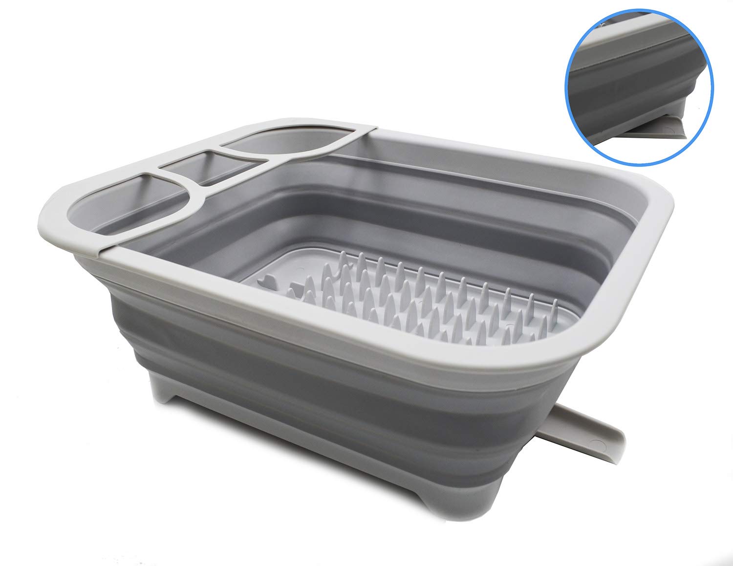 Sammart 8.5L (2.2 Gallon) Collapsible Dish Drainer With Swivel Spout - Foldable Drying Rack - Portable Dinnerware Organizer - Sp