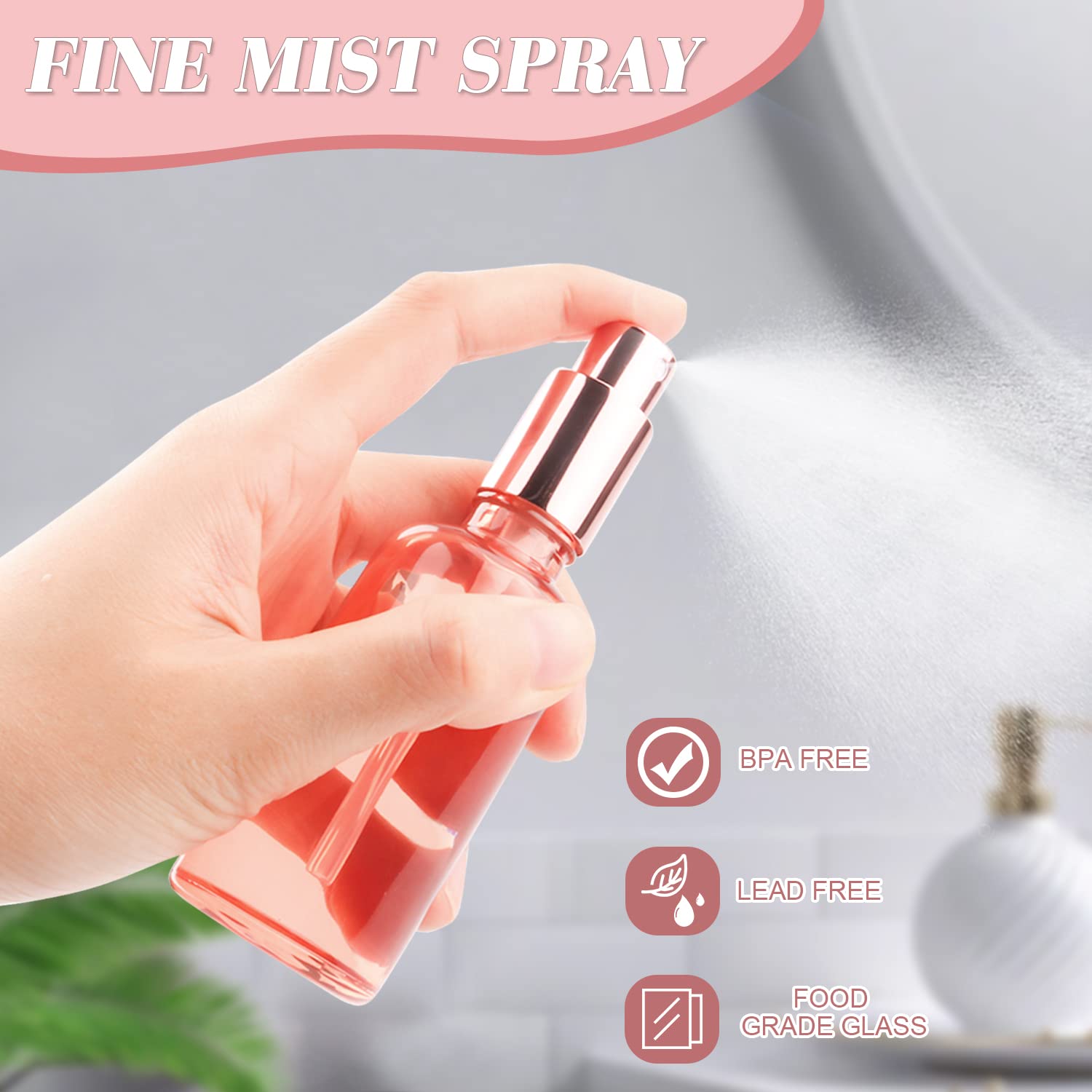 Dmuuudm 6 Pack 2 Oz Pink Glass Spray Bottles,Empty Perfume Fine Mist Atomizer,Rose-Golden Pump Head Travel Liquid Holder Contain