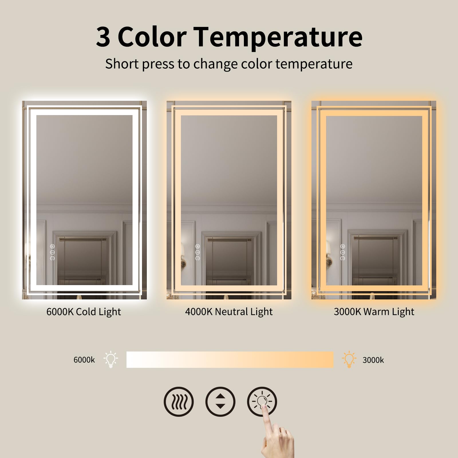 Wtty 48X30 Led Bathroom Mirror With Lights, Front And Backlit Lighted Bathroom Vanity Mirrors For Wall, Dimmable Wall Mirrors Fo