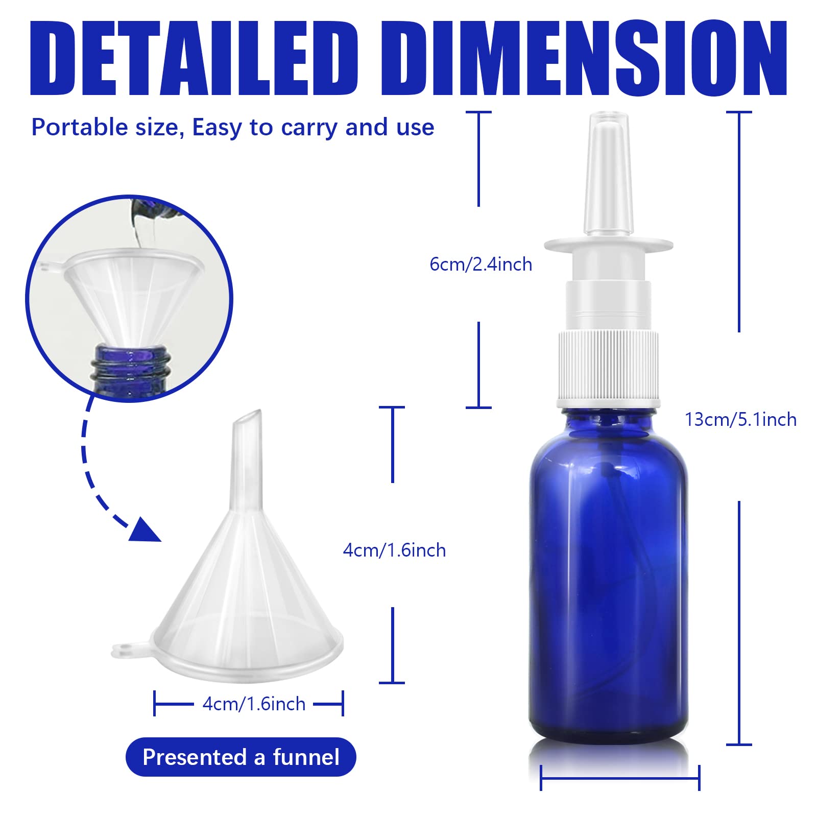 Cupohus Nasal Spray Bottle, 3 Pcs 30Ml/1Oz Cobalt Blue Glass Refillable Fine Mist Sprayers Atomizers, Travel Sized, Empty Nasal