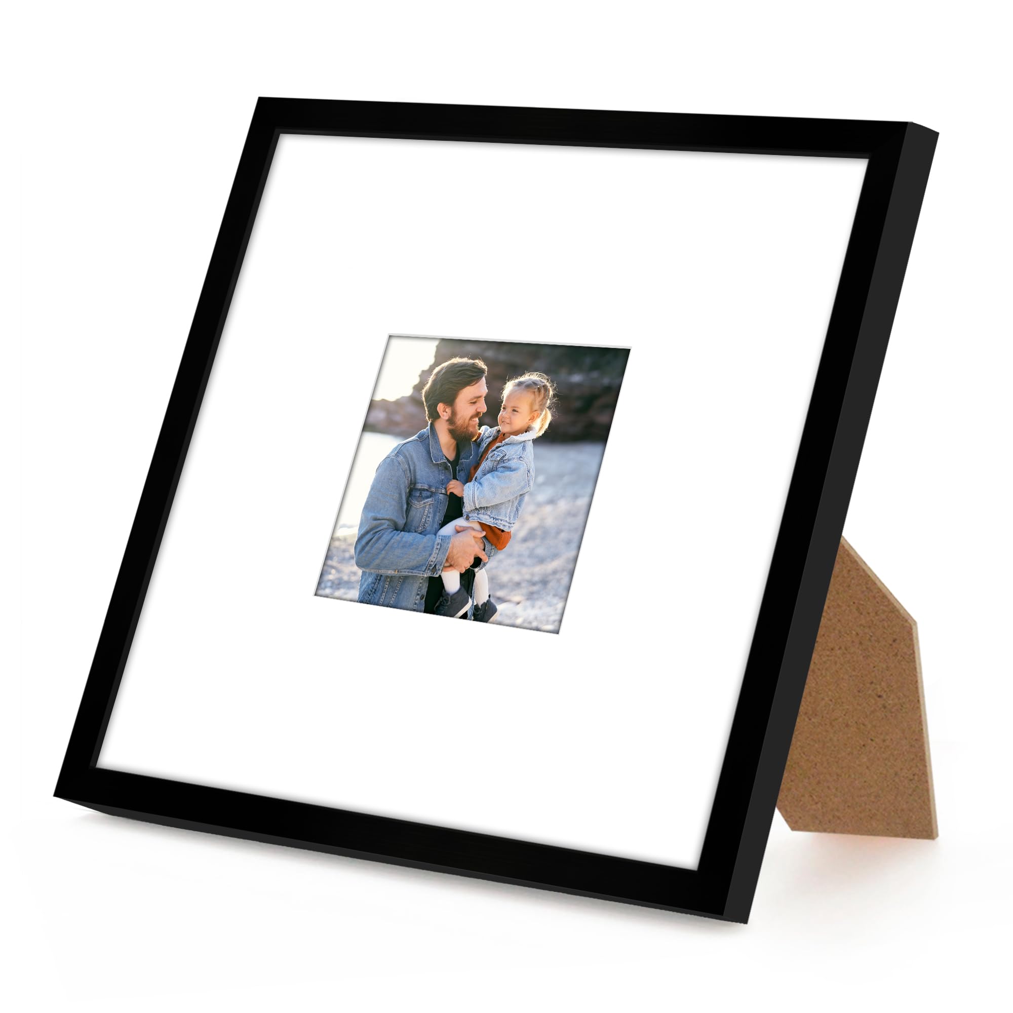 Americanflat 10x10 Picture Frame with Shatter-Resistant Glass - Use as 4x4 Frame with Mat or Display 10x10 Photo Without Mat - S