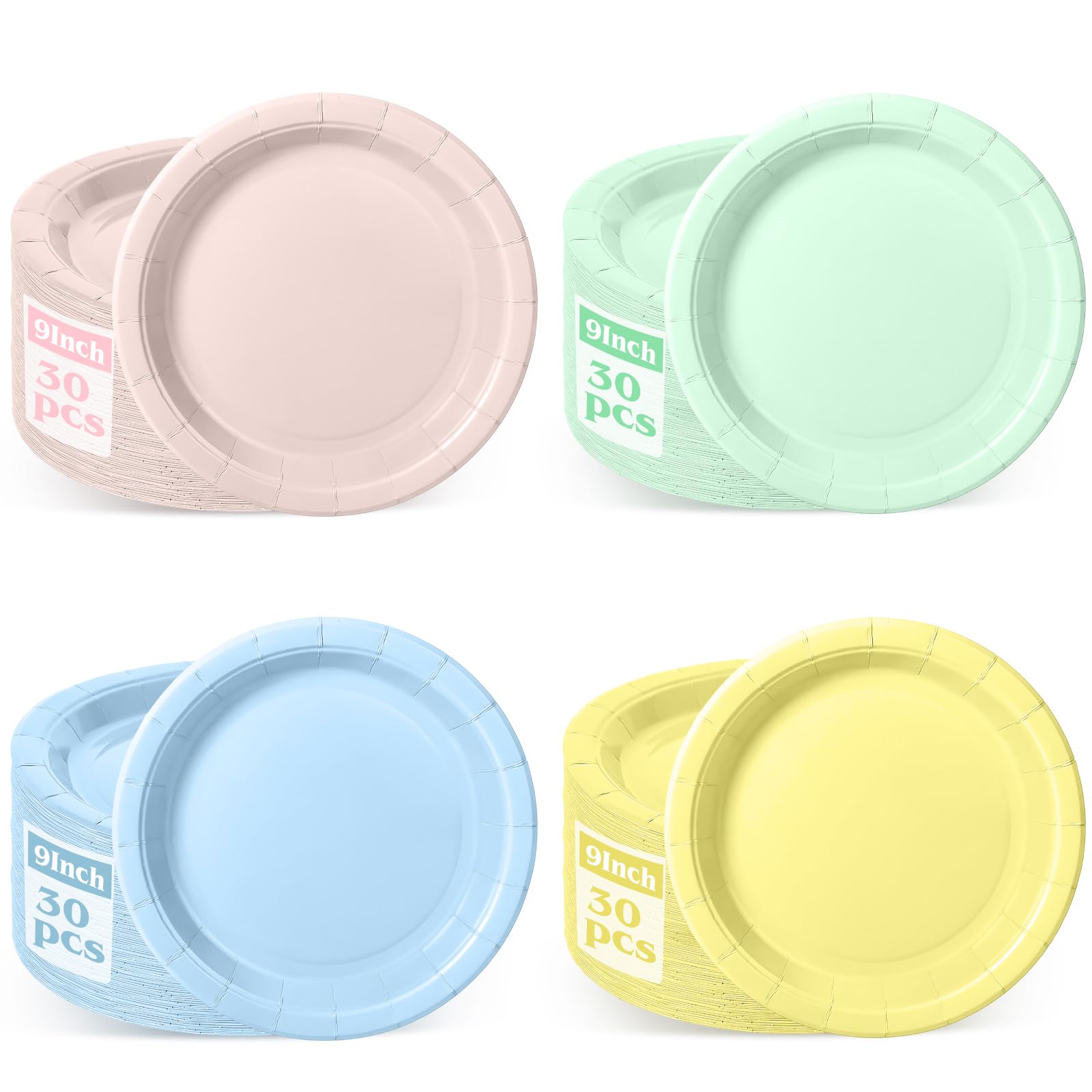 Xiangqu 120 Pcs Pastel Paper Plates, 9 inch Disposable Gradient Pastel Party Plates Rainbow Dessert Plate for Birthday, Baby Sho