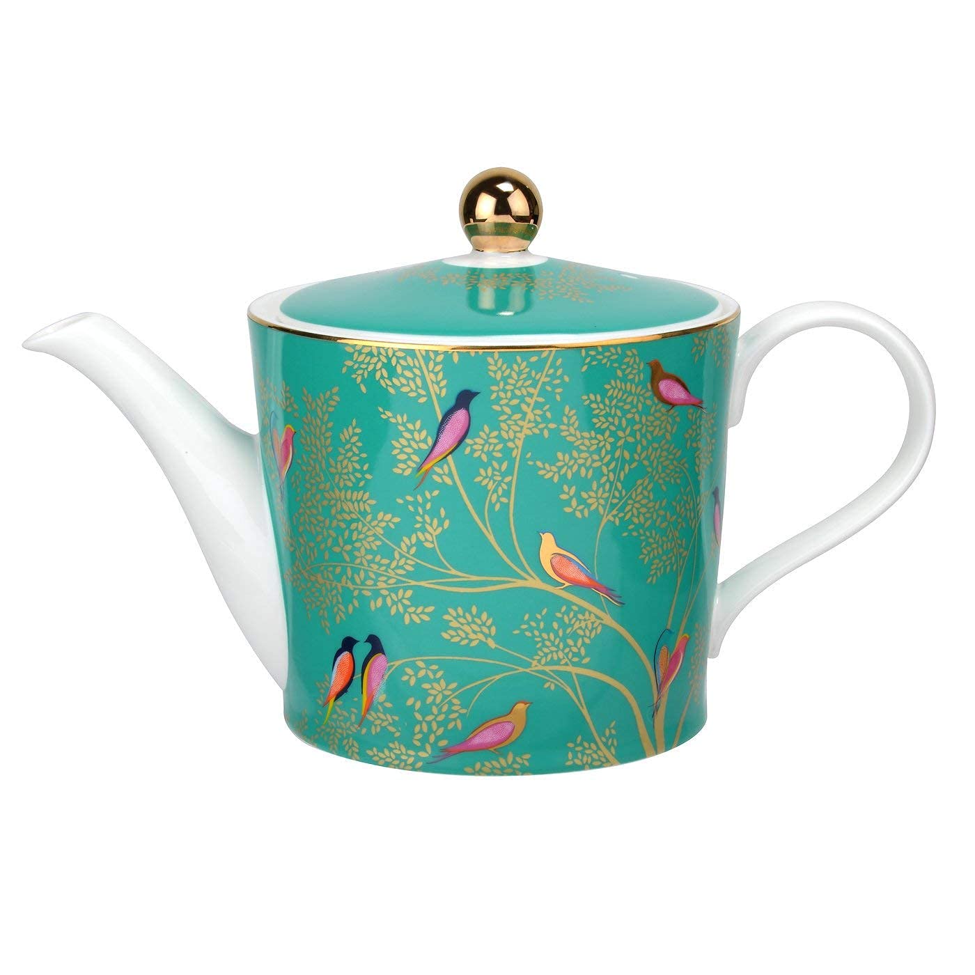 Portmeirion Sara Miller London Chelsea Collection 2 Pint Teapot | Green Teapot For Serving Tea And Coffee | Colorful Birds Desig