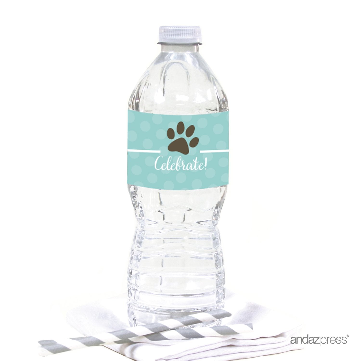 Andaz Press Birthday Water Bottle Labels Stickers, Animal Pawprint, 20-Pack, For Decor Decorations Dessert Table Wraps