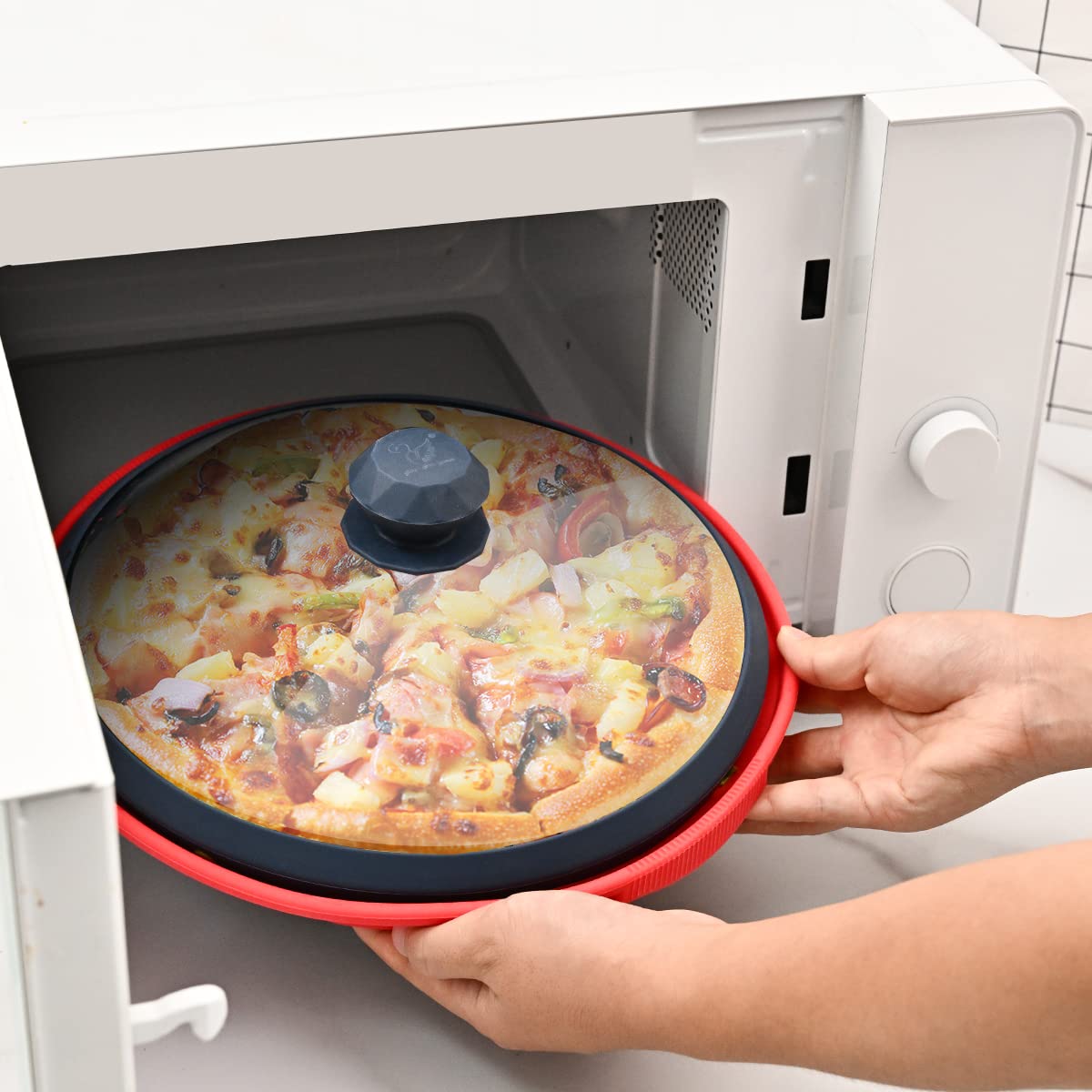 Microwave Glass Cover Splatter Guard Lid With Anti-Scald Silicone Handles And Vented Edge For Food Pot Plate Cover 10.5 Inch Blu