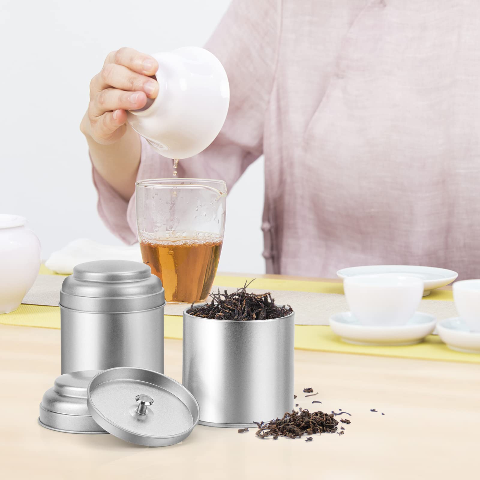 Tea Tin With Airtight Double Lids For Loose Leaf Tea Storage, 8 Oz Kitchen Small Tin Can And Tea Canister For Tea Coffee Sugar C