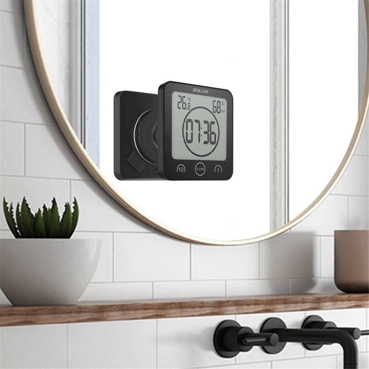 Hopas Digital Bathroom Shower Wall Clock Timer With Alarm, Waterproof For Water Spray, Touch Screen Timer, Temperature Humidity