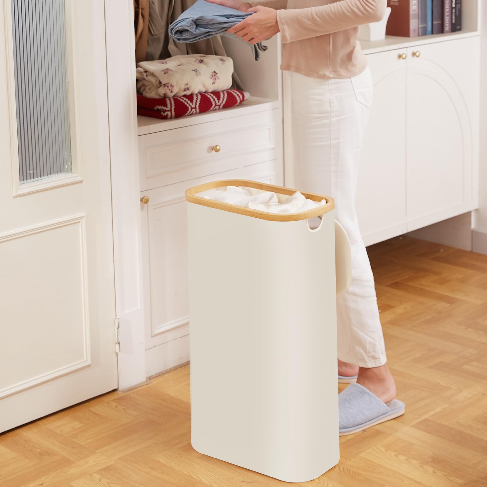 Bathola Small Laundry Basket, 75L Slim Laundry Hamper With Lid, Clothes Hamper For Laundry Basket Collapsible, Narrow Laundry Ha