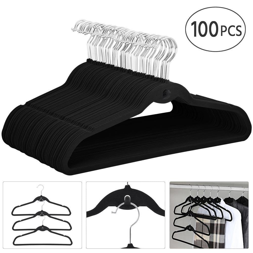 Topeakmart Premium Cascading Velvet Hangers 100 Pack - Non Slip Hangers With Cascading 360 Swivel Hooks Black-Space Saving Cloth