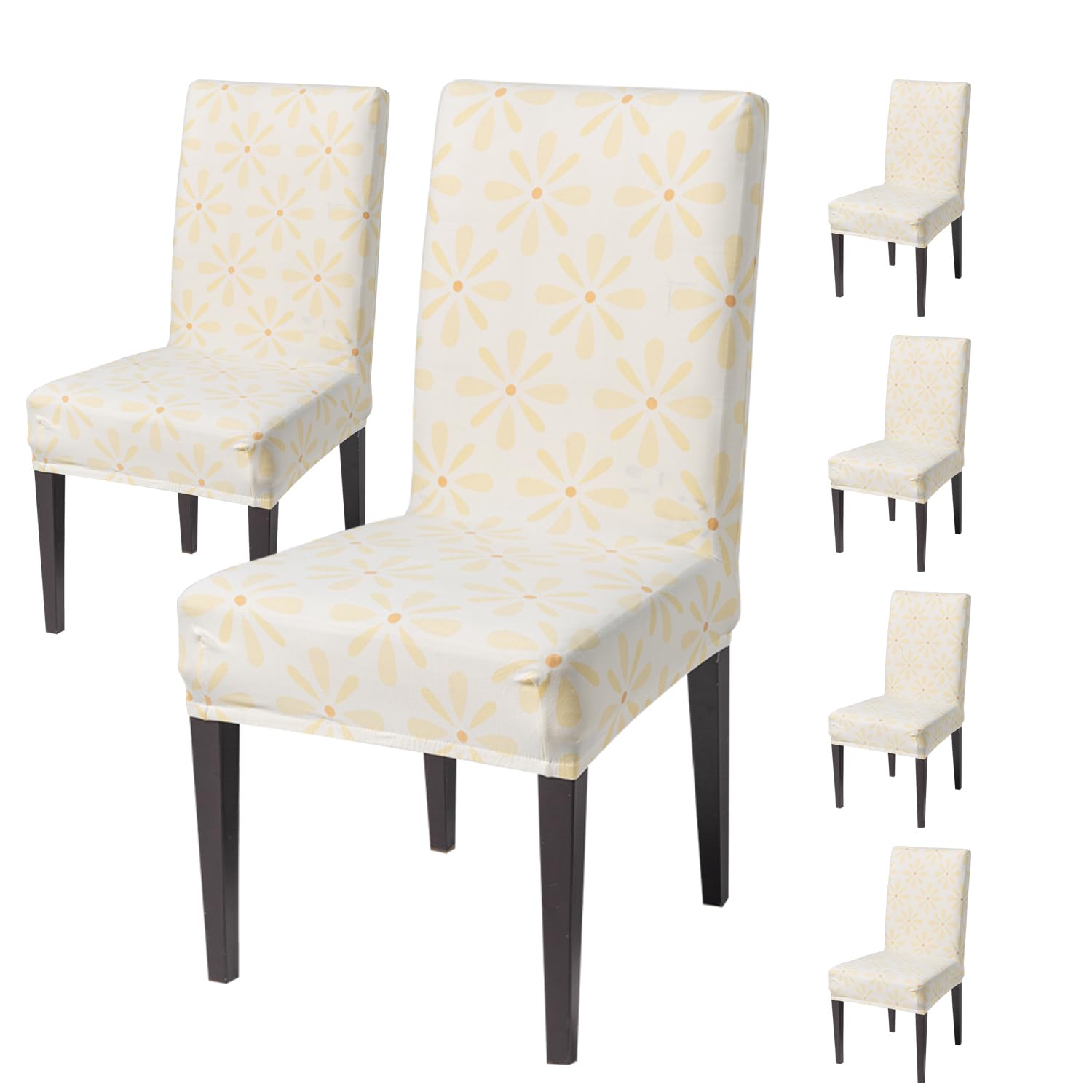 House Of Quirk Elastic Chair Cover Stretch Removable Washable Short Dining Chair Cover Protector Seat Slipcover (Pack Of 6, Sunn