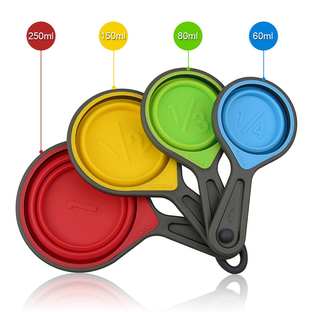 Leepiya Measuring Cups And Spoons Set, Collapsible Measuring Cups, 8 Piece Measuring Tool Engraved Metric/Us Markings For Liquid