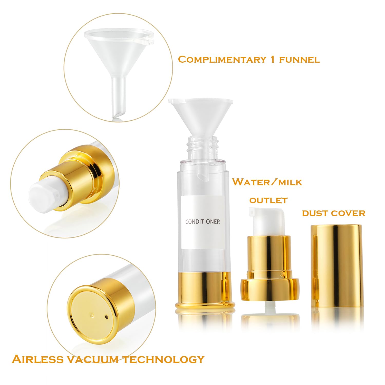 Xqncby Gold Airless Pump Bottle Toiletries Travel Size Containers Mini Makeup Bottle Dispenser With Box Reusable Empty Cosmetic
