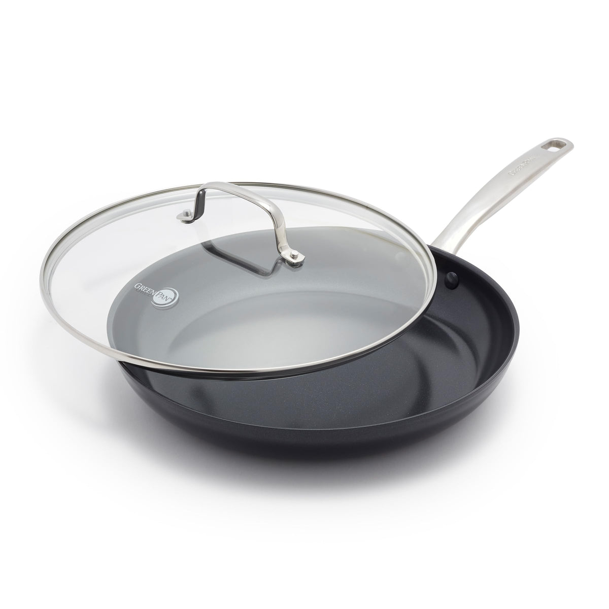Greenpan Chatham Black Prime Midnight Hard Anodized Healthy Ceramic Nonstick, 12'' Frying Pan Skillet With Lid, Pfas-Free, Dishw
