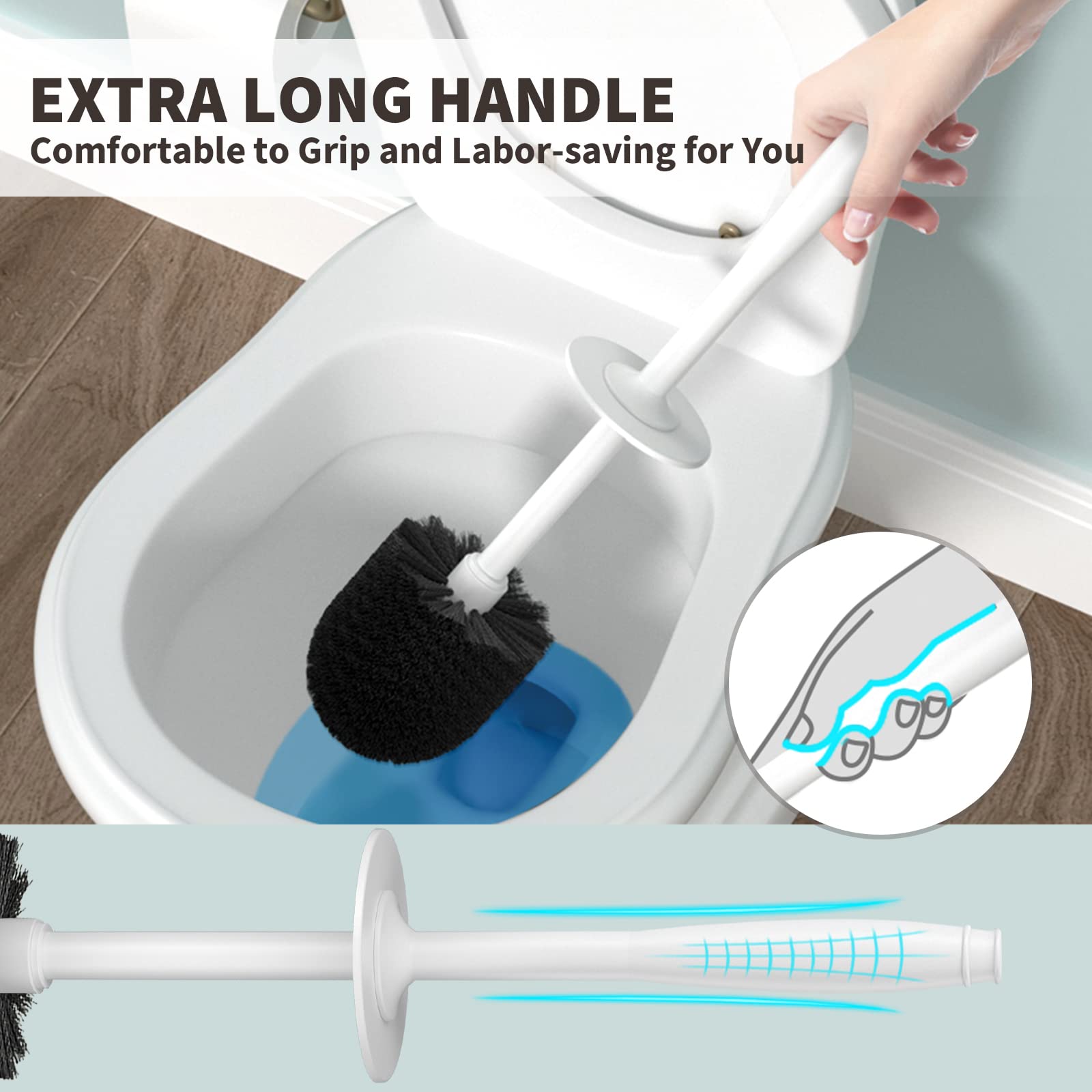 Uptronic Toilet Brush, Toilet Bowl Brush With Extra Long Handle Durable Bristles Toilet Scrubber And Covered Holder For Toilet B