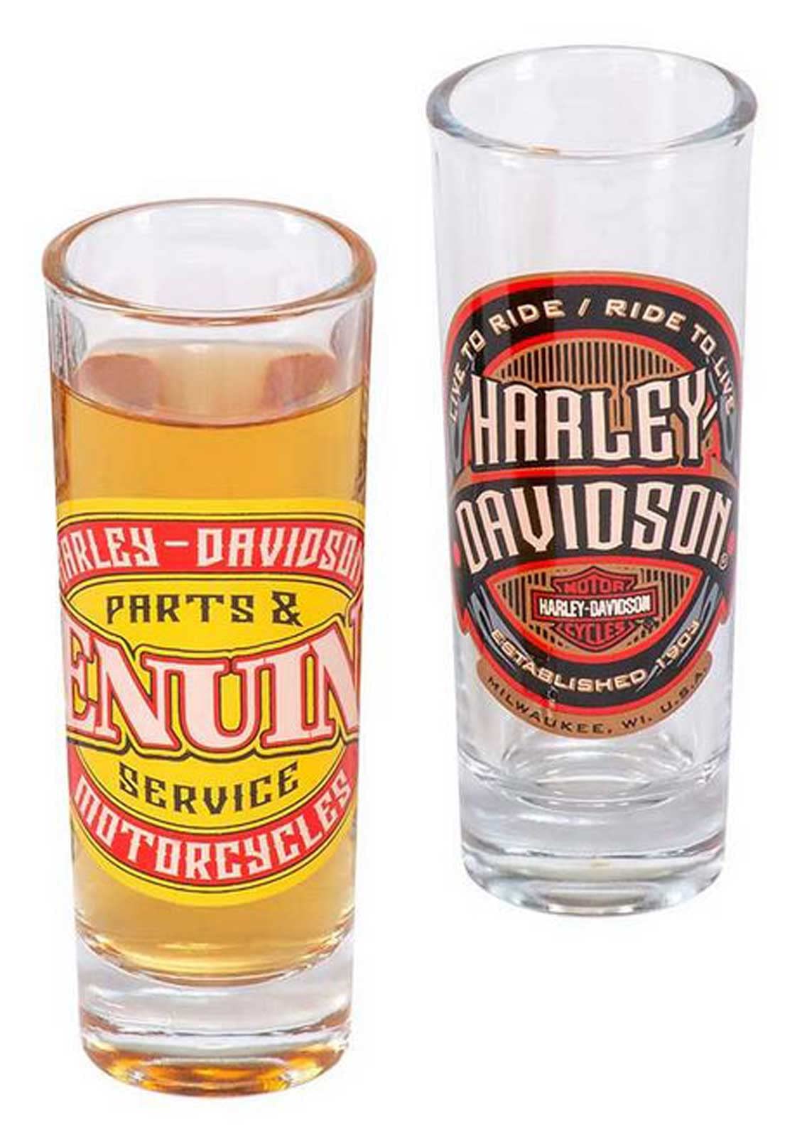 Harley-Davidson Label Shooter Set, Tall Shot Glasses W/Custom H-D Graphics