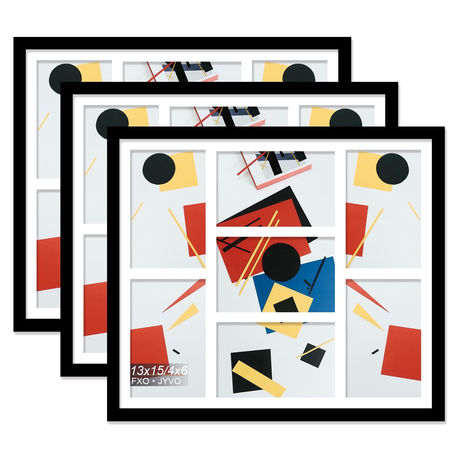 Fxojyvo 4x6 Picture Frame Collage Set of 3, Display 7 4x6 Picture Collage or 13x15 Photo Only Without Mat, Light Weight and High
