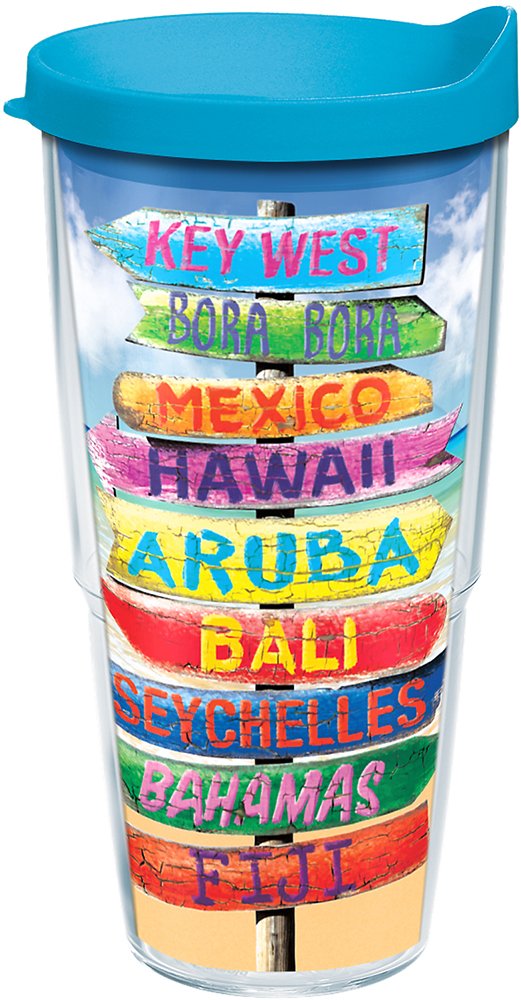 Tervis Tropical Destination Signs Tumbler With Wrap And Turquoise Lid 24Oz, Clear