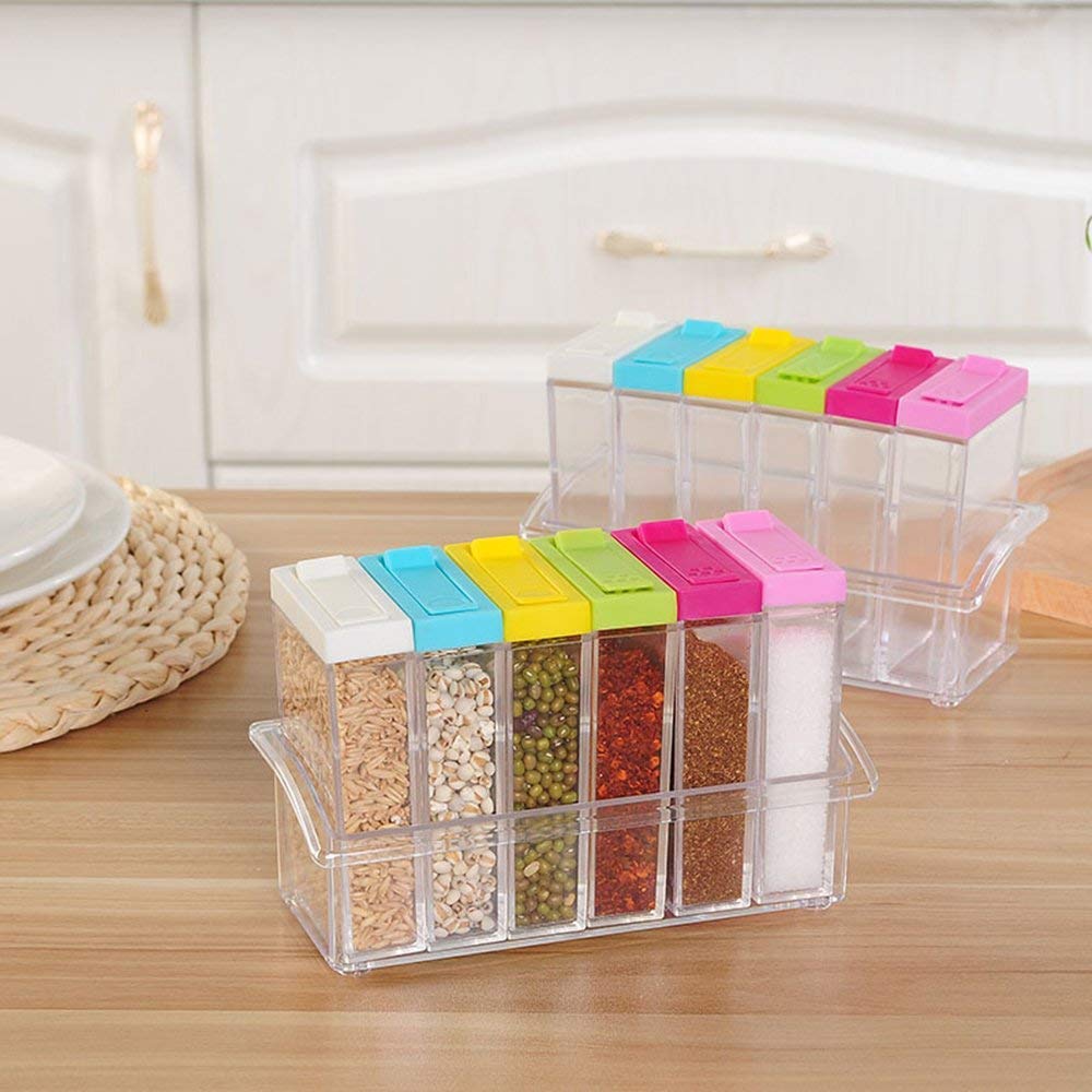 Param Fibre Spice Jar  6 Pieces, Multicolour