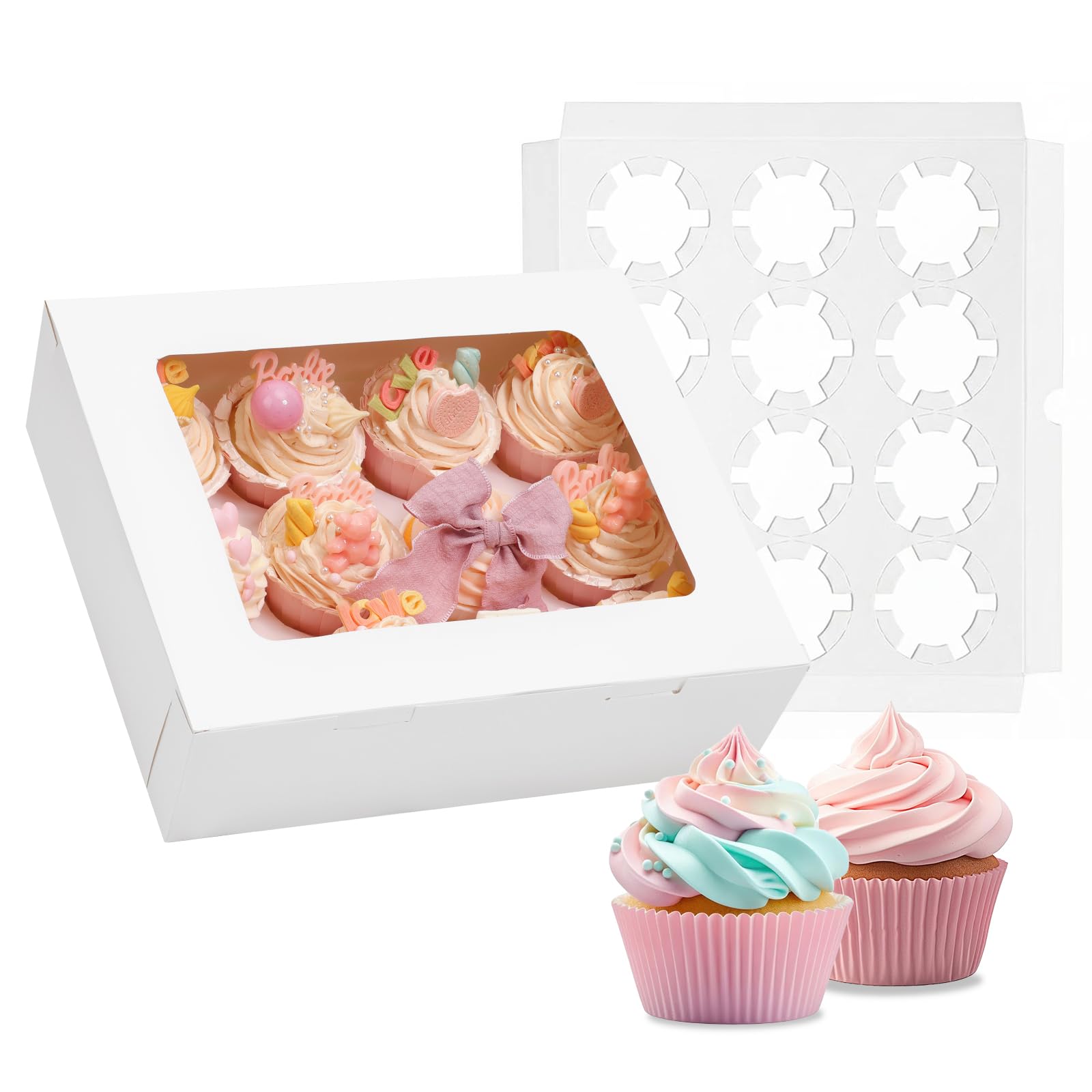 Moretoes 12 Count Cupcake Boxes, 3 PCS Cupcake Container with Window Boxes Holding 36 Pastry Box for Cupcakes, Desserts, and Mor