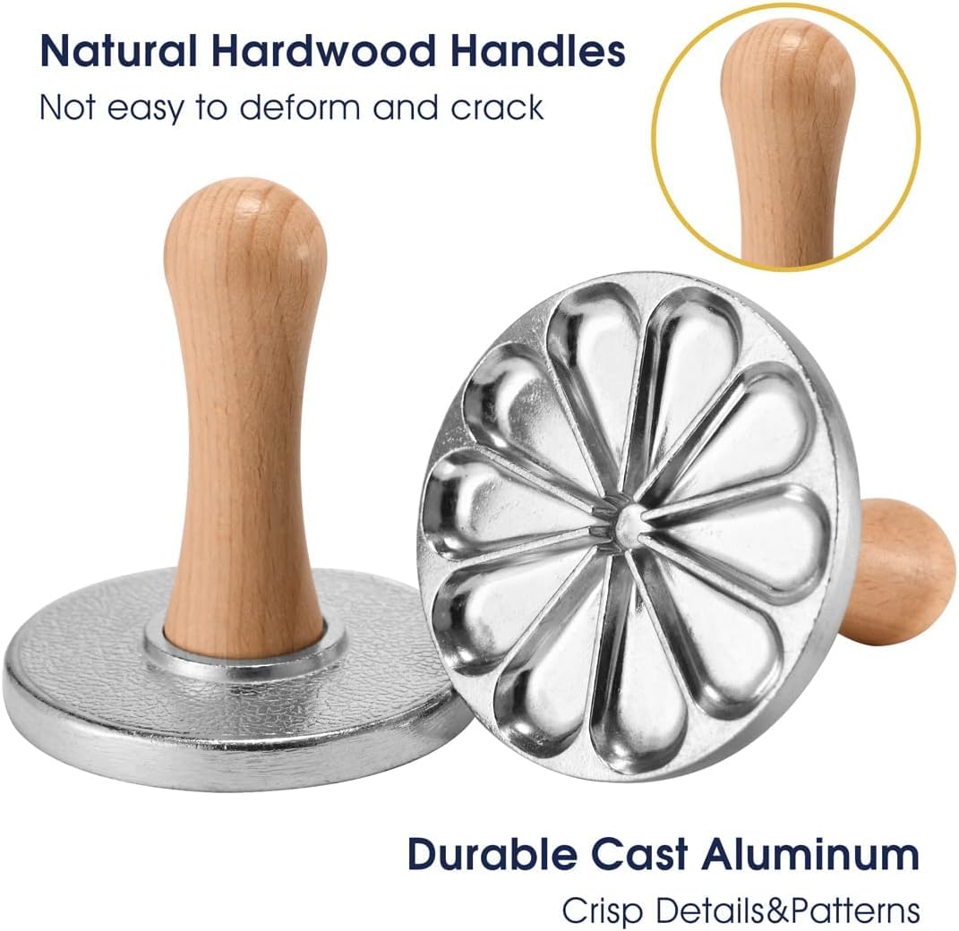 Oppein Cookie Stamps Set Of 3, Metal Cookie Press Cutter Mold With Wooden Handle, Cookie Decorating Supplies For Diy Baking, Cak