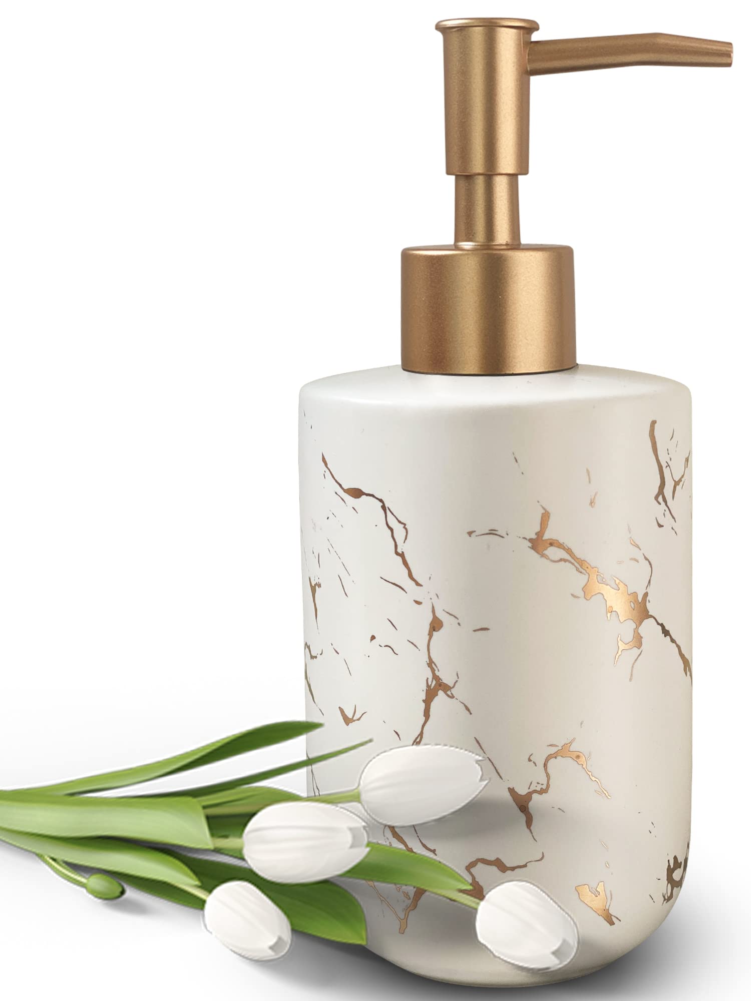 Gold Ceramic Soap Dispenser For Bathroom White Soap Dispenser For Kitchen Dish Soap Dispenser With Marble Pattern Liquid Hand So