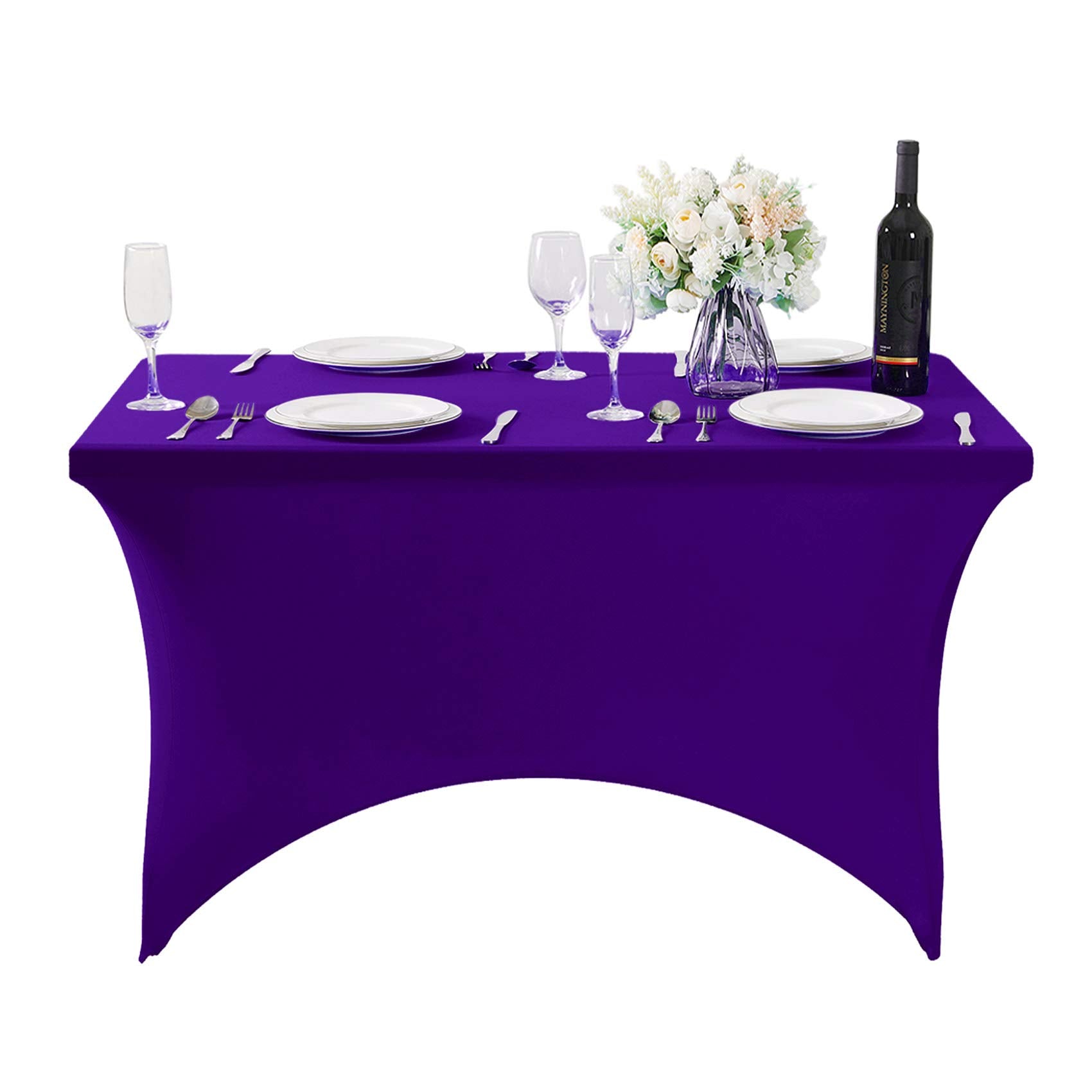 Hezuzo Spandex Table Cover For 4Ft Table Universal Fitted Stretch Tablecloth For Party, Banquet, Wedding And Events-Purple