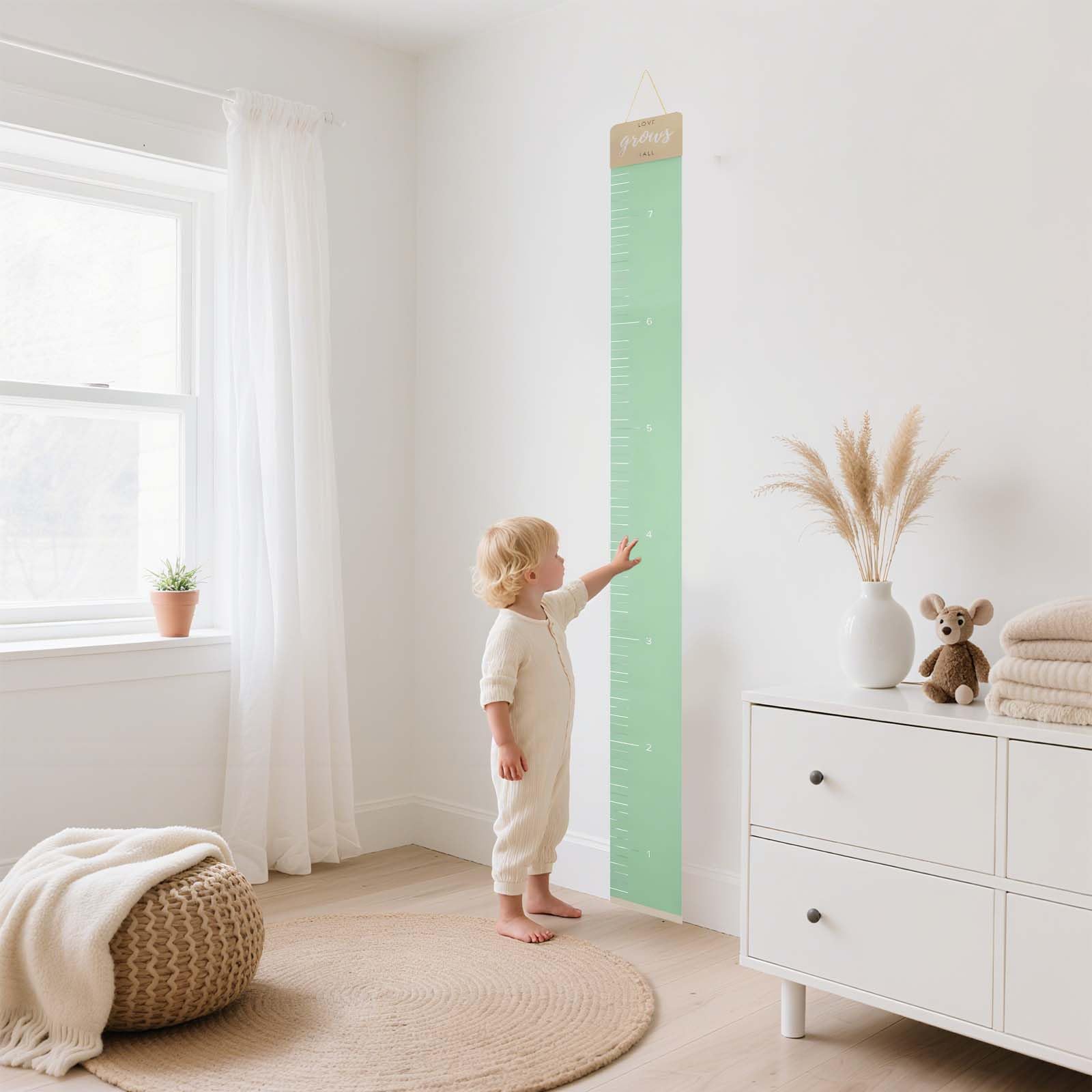 Vozekrod Height Chart for Wall - Canvas Growth Ruler with Wood Hanger, Baby Nursery Room Decor, Tracks Kids Milestones - Cute &