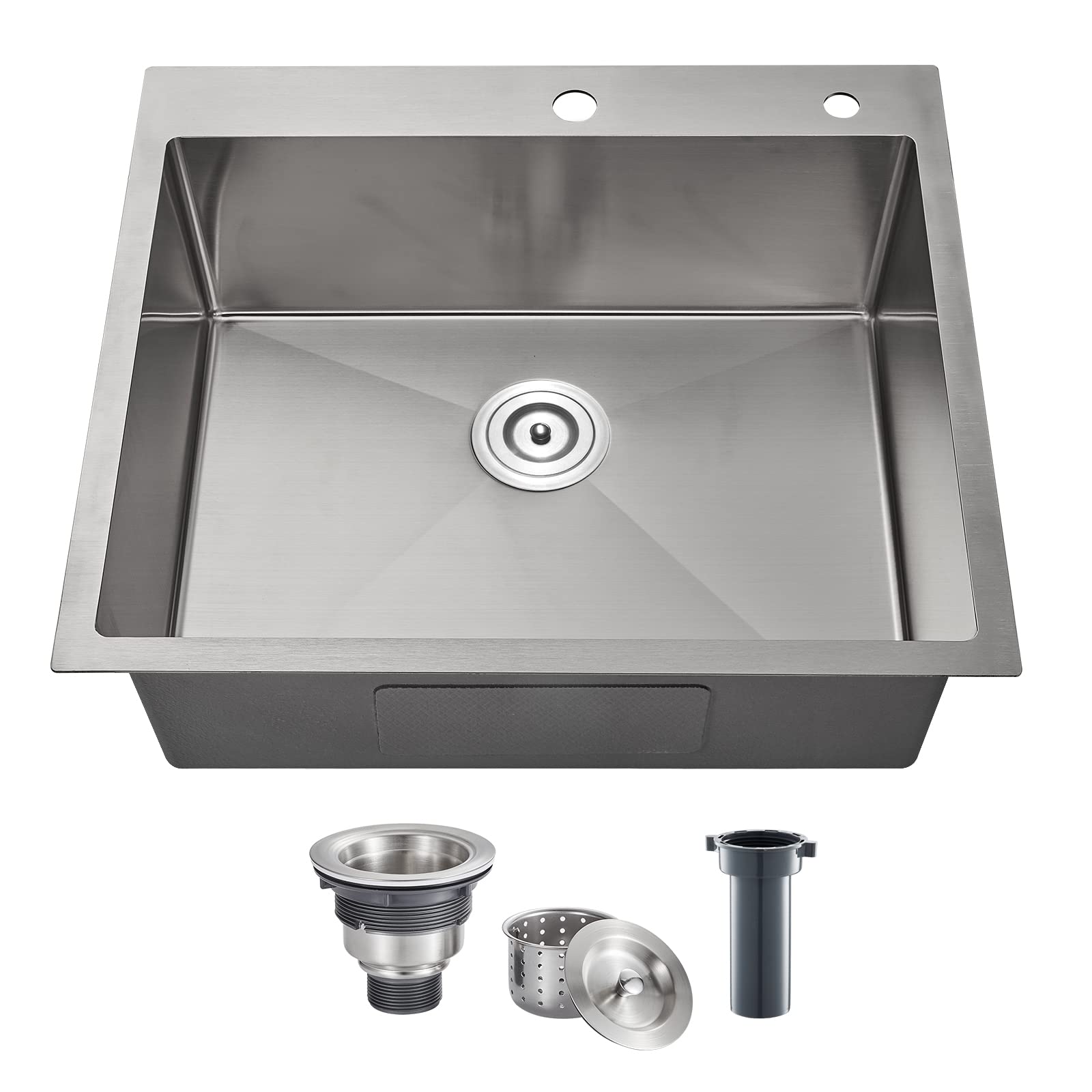 Popfly 25  18 Inch Drop In Kitchen Sink, 18 Guage 304 Stainless Steel 9 Inch Deep Sink, 25 Inch Topmount Overmount Kitchen Bar P