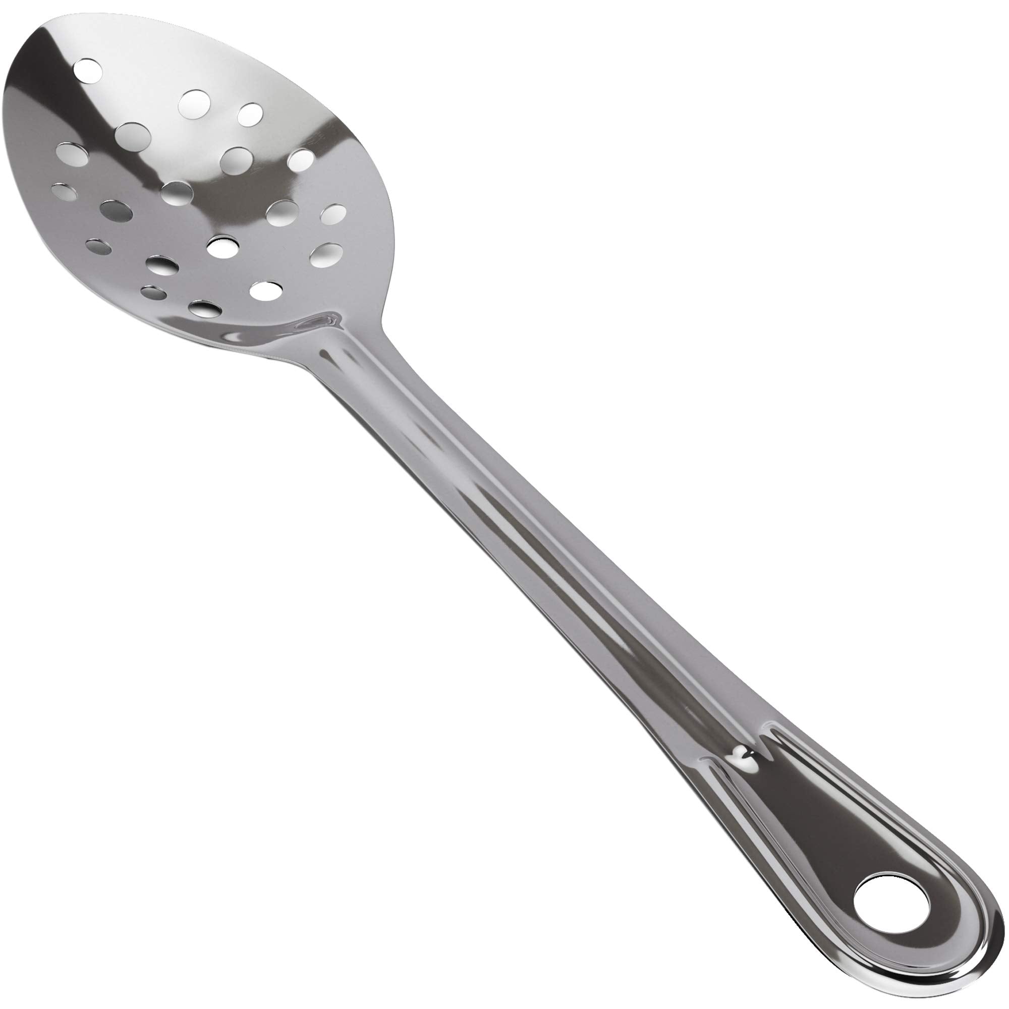 Super Strong, Ergonomic 11 In Serving Spoon 1 Pk Big, Perforated Stainless Steel Spoons For Cooking, Baking And Basting Best Kit